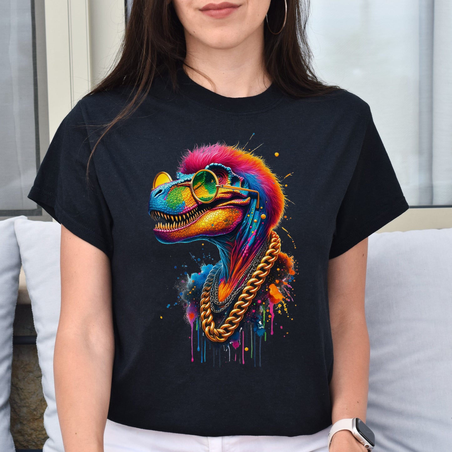 Tyrannosaurus Rex (T-Rex) in hip style Color Splash Unisex T-shirt-Family-Gift-Planet