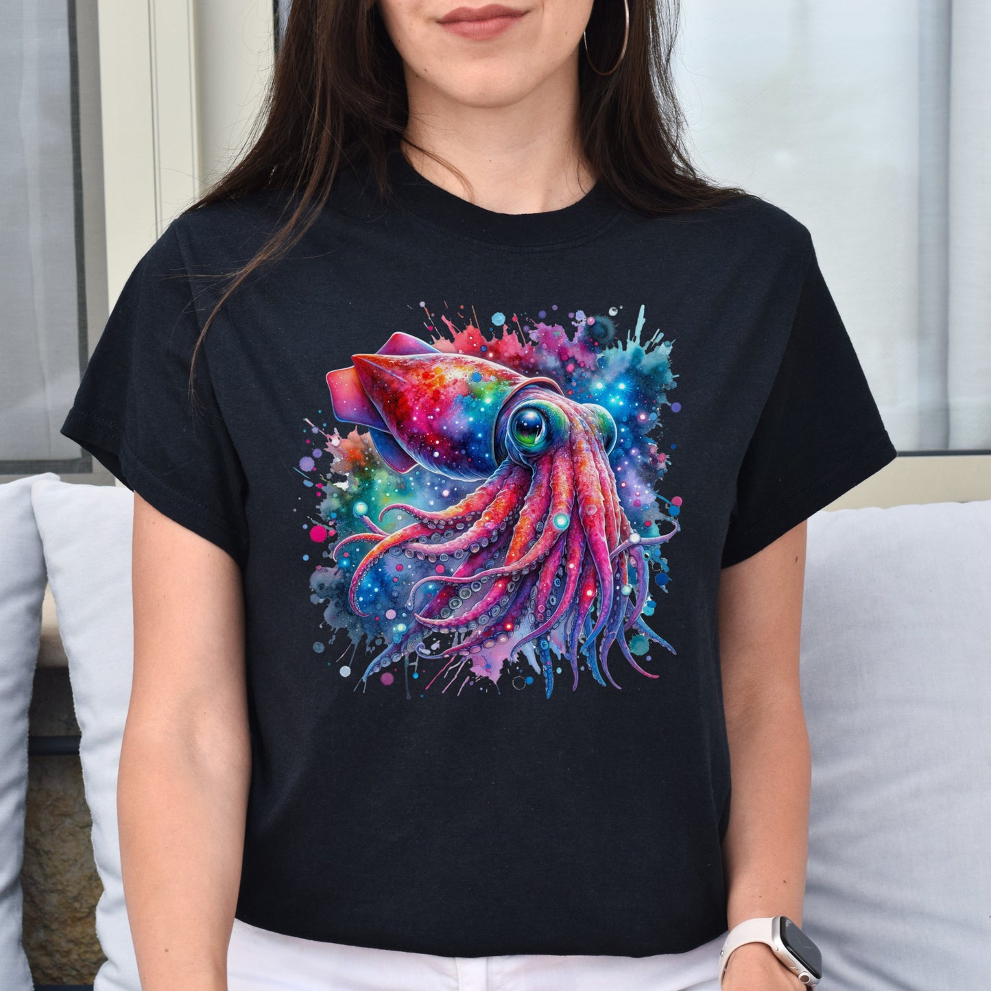 Artistic Vampire Squid Color Splash Unisex T-shirt Black Navy Dark Heather-Family-Gift-Planet