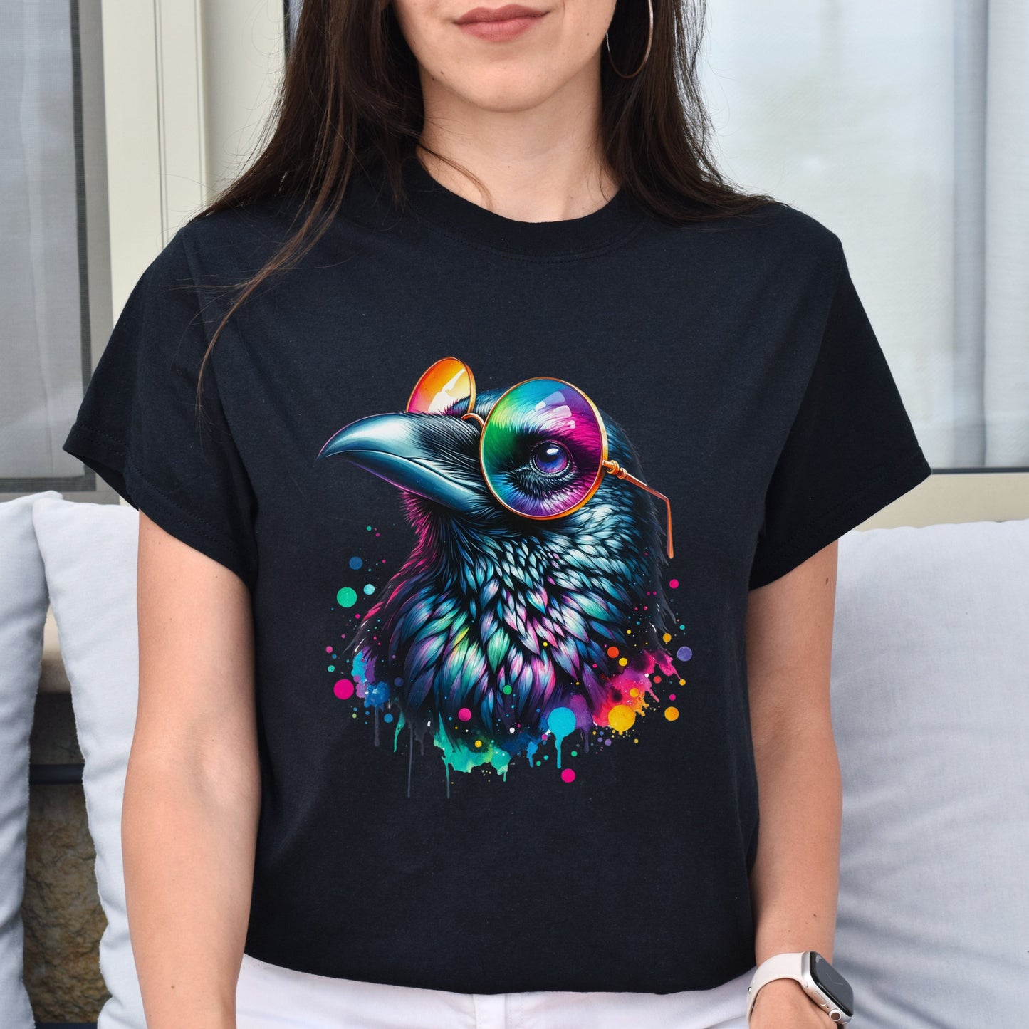 Whimsical raven Color Splash Unisex T-shirt Black Navy Dark Heather-Family-Gift-Planet