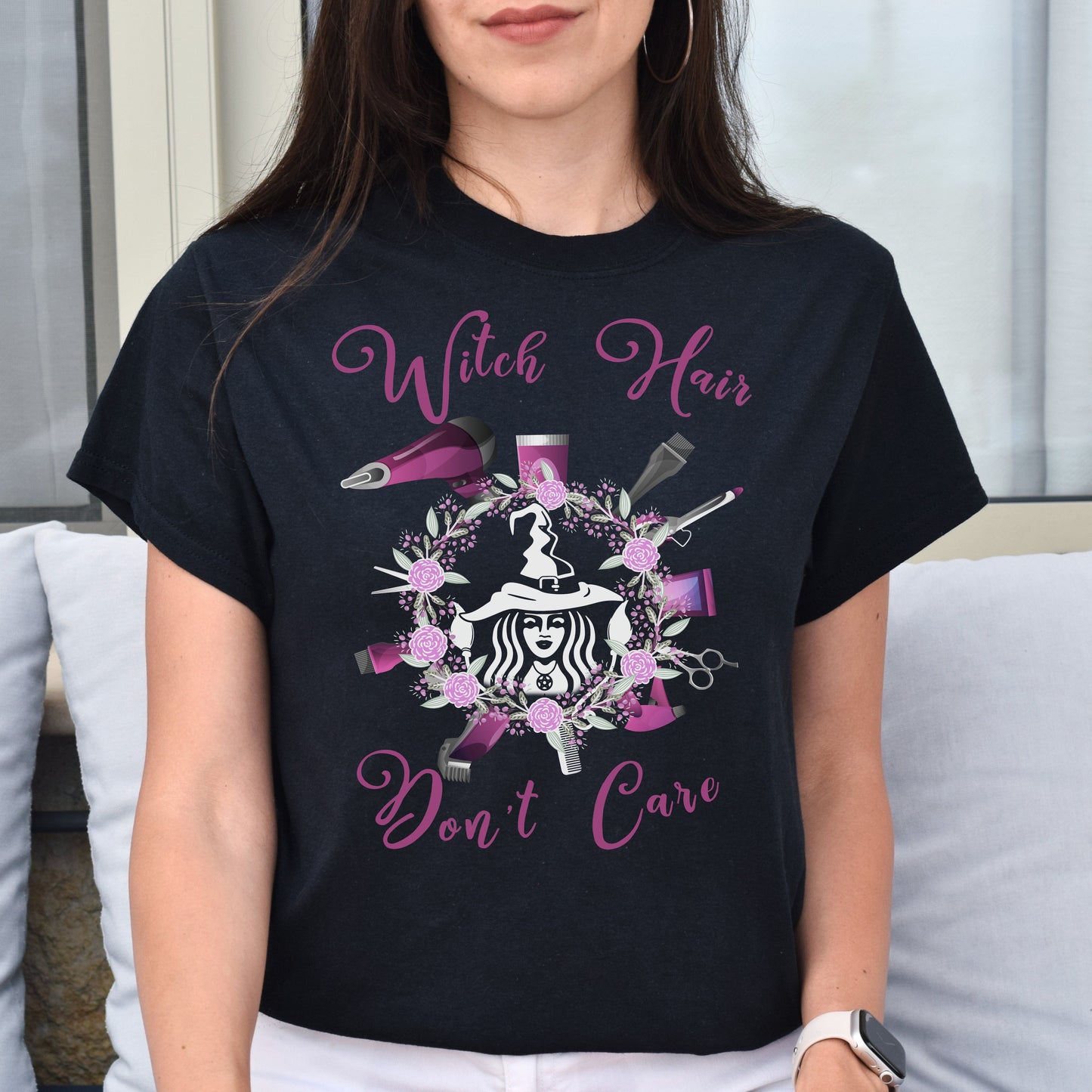 Witch hair don't care Unisex T-shirt hairdresser haircutter tee black dark heather-Black-Family-Gift-Planet