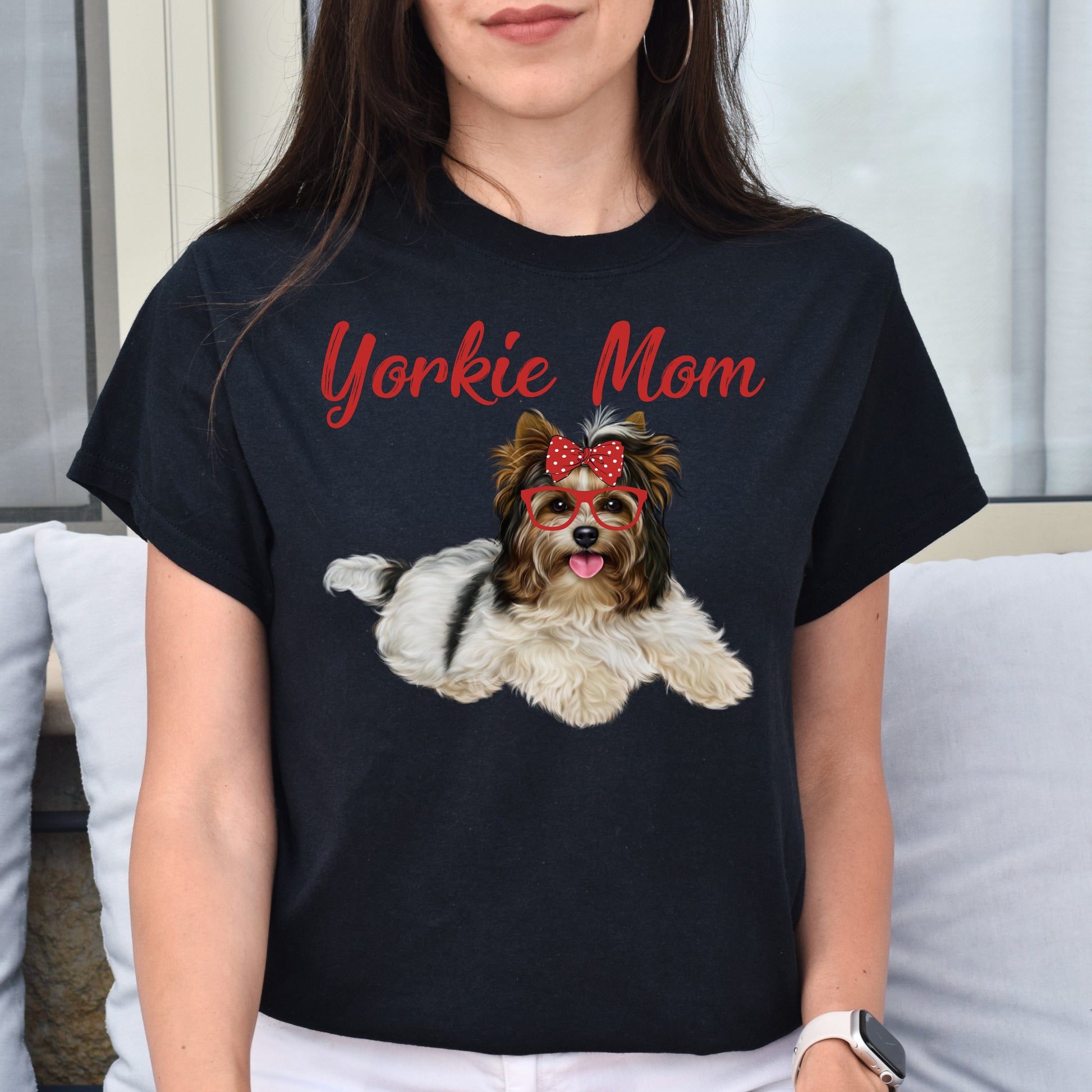 Yorkie Mom Unisex T-Shirt gift Yorkie dog owner tee black dark heather-Black-Family-Gift-Planet