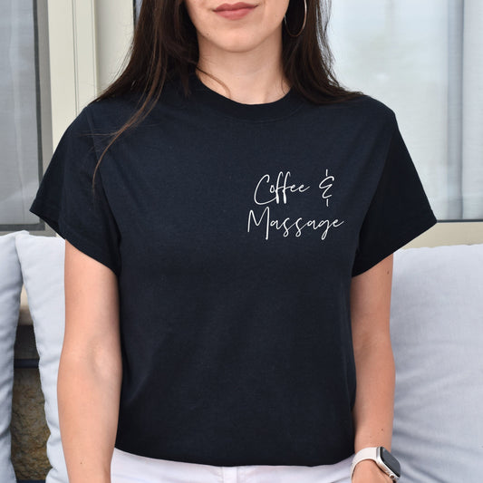 coffee and massage pocket Unisex T-shirt Black Navy Dark Heather-Family-Gift-Planet