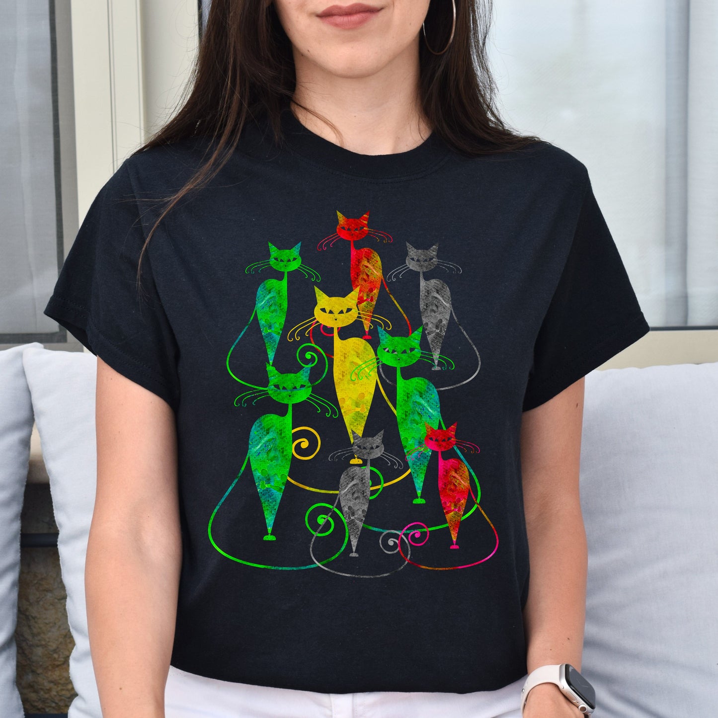 Colorful cat Unisex shirt cat lover tee Black Dark Heather-Black-Family-Gift-Planet