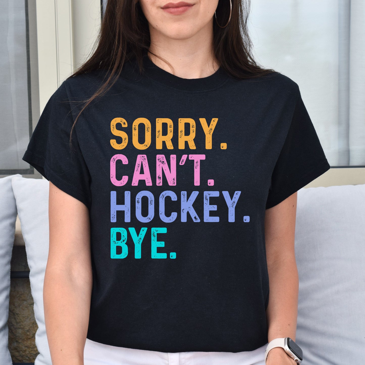 Hockey fan Unisex t-shirt Sorry Can't Hockey Bye tee black dark heather-Black-Family-Gift-Planet