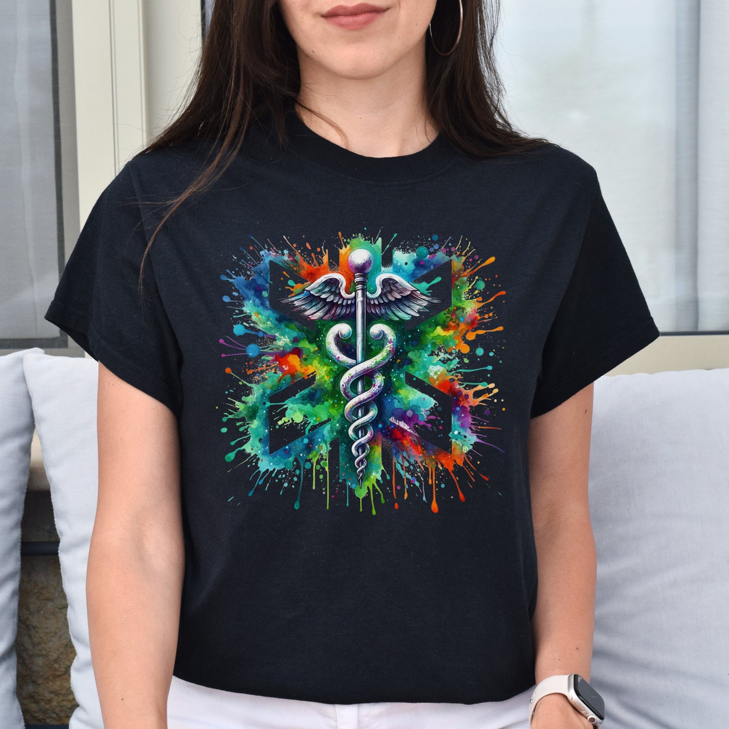 Vibrant Medical sign Color Splash Unisex T-shirt CNA Black Navy Dark Heather-Family-Gift-Planet