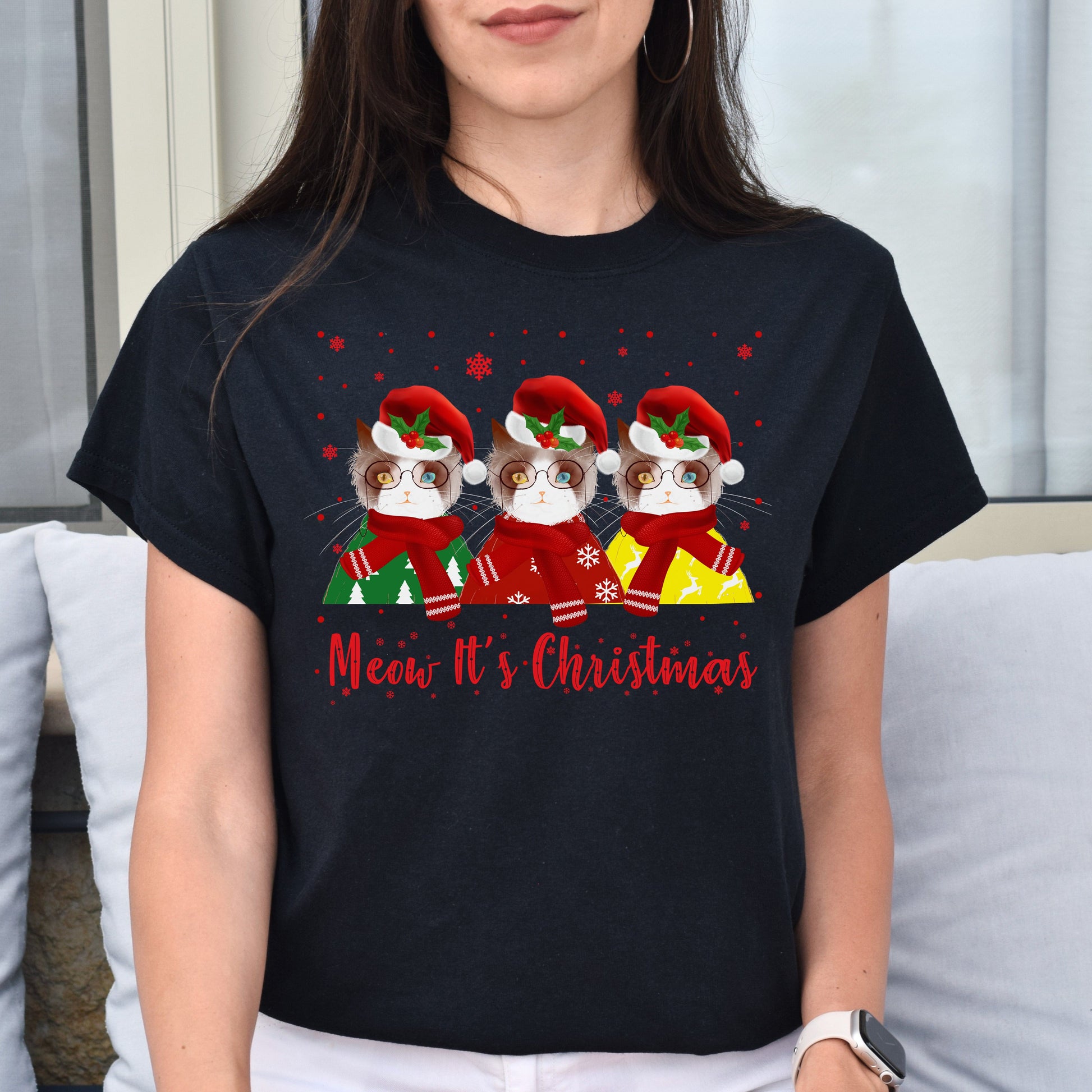 Meow it's Christmas Unisex shirt cat Holyday tee Black Dark Heather-Black-Family-Gift-Planet