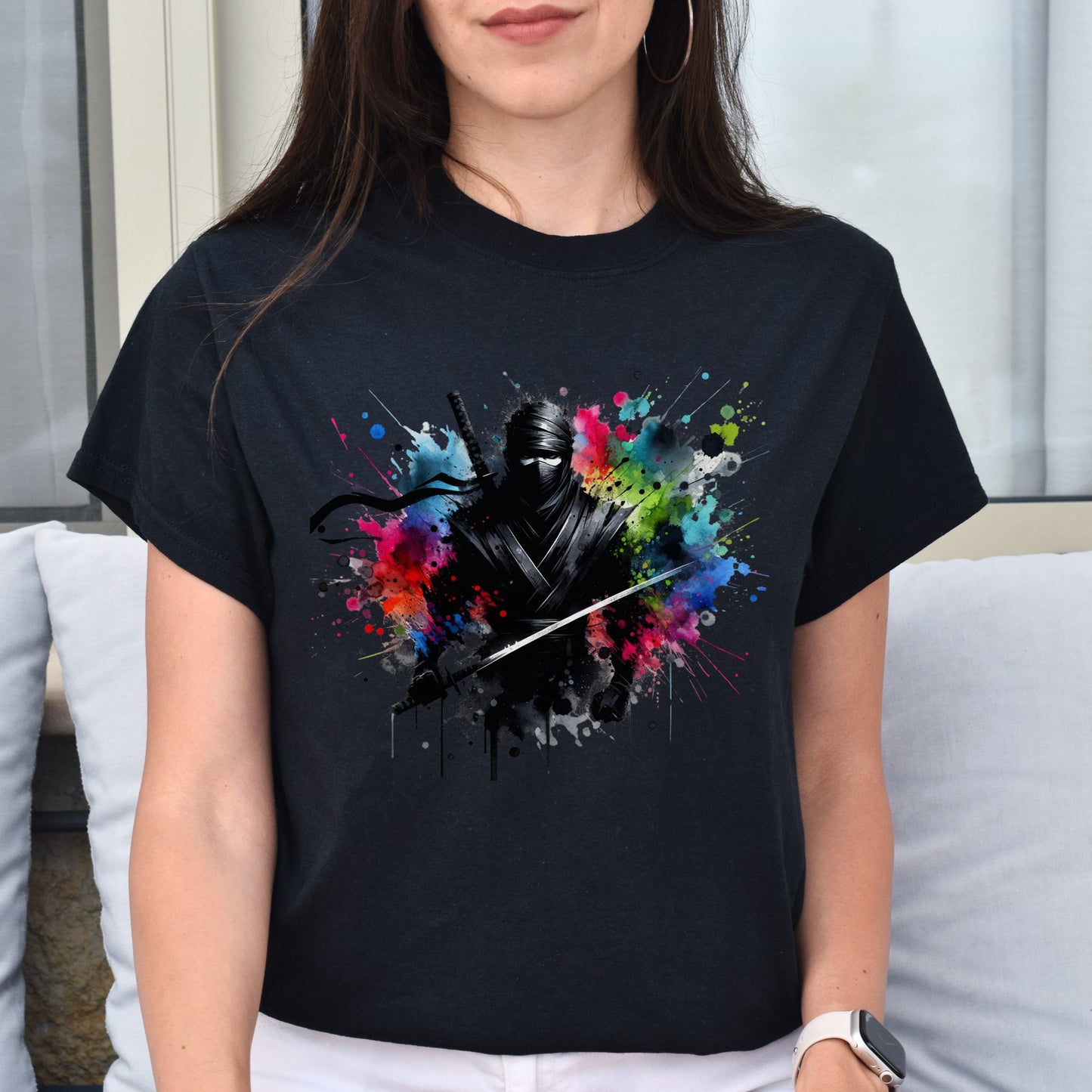 Artistic Ninja Color Splash Unisex T-shirt Ninja in the dark Black Navy Dark Heather-Family-Gift-Planet