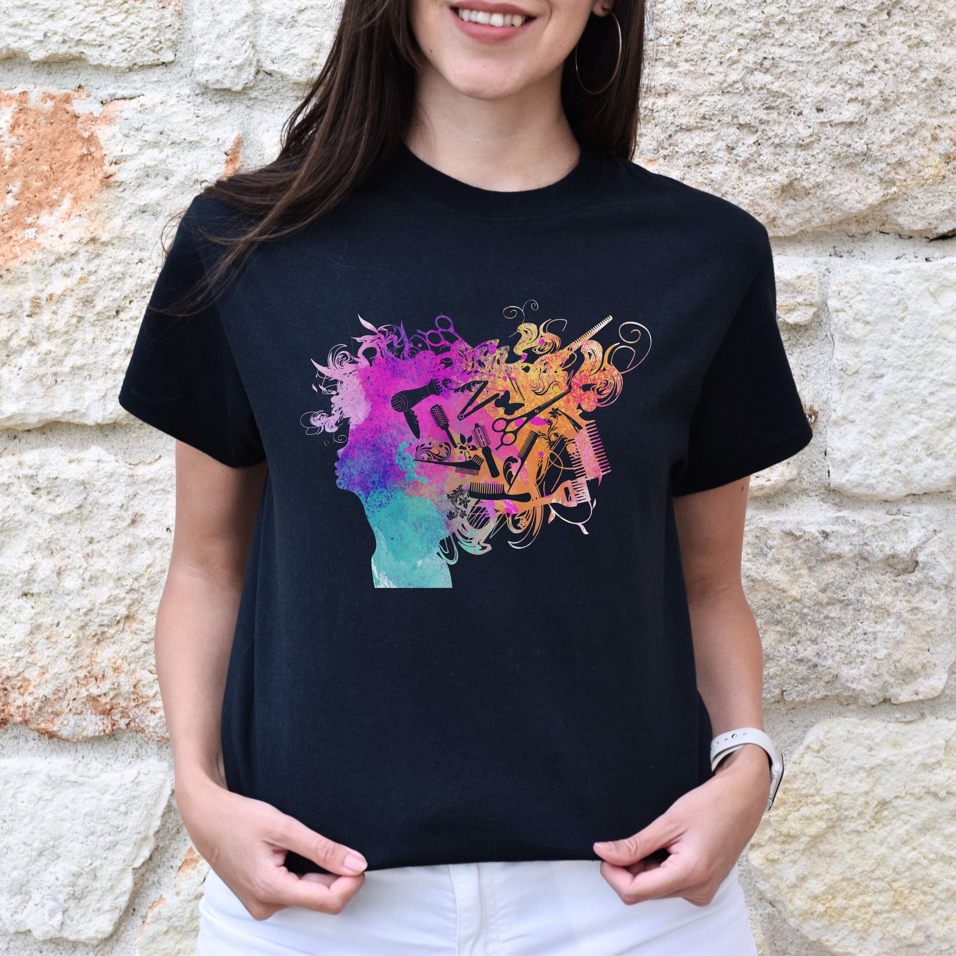 Colorful hair stylist Unisex T-shirt hairdresser haircutter tee black dark heather-Family-Gift-Planet