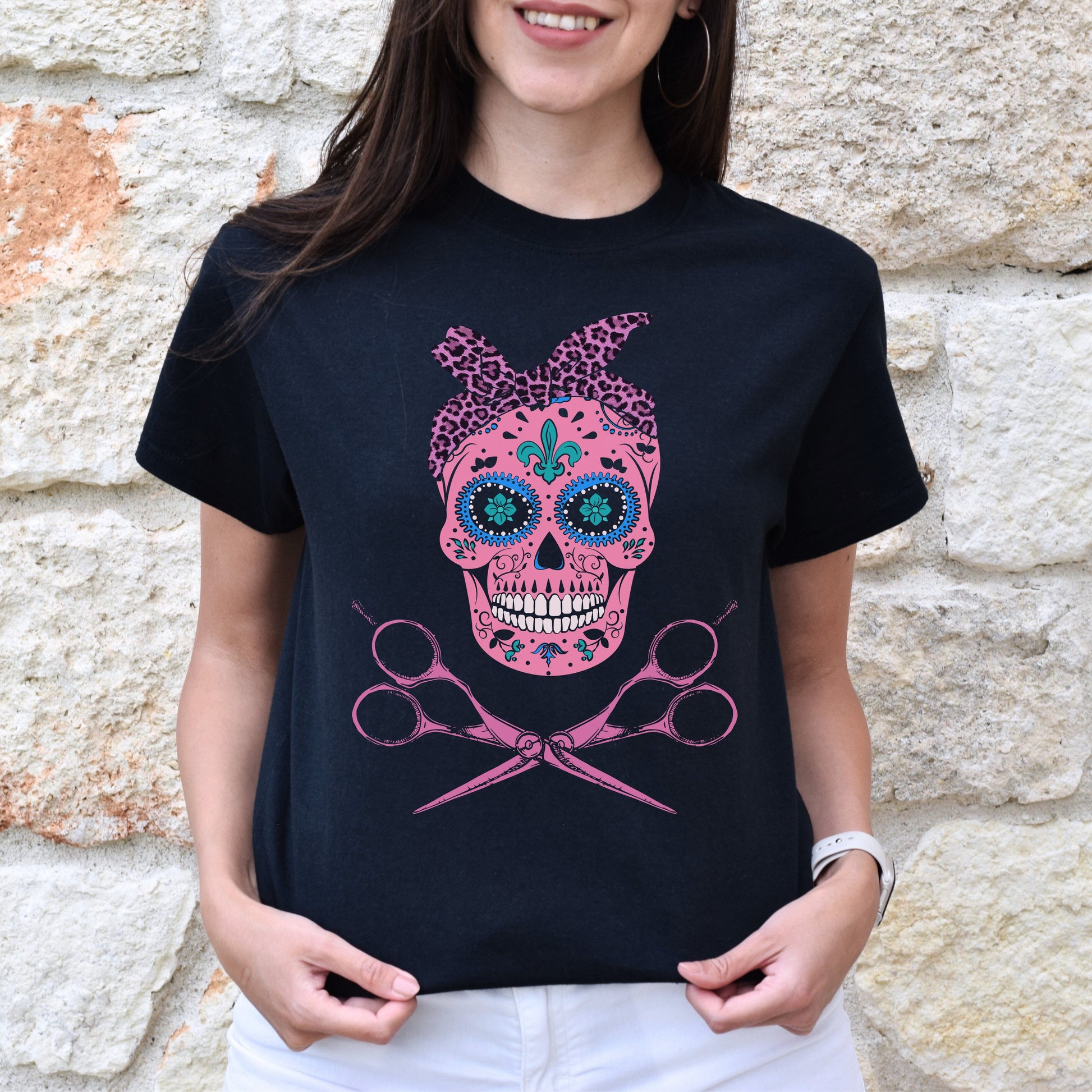 Skull Stylist Unisex T-shirt hairdresser haircutter tee black dark heather-Family-Gift-Planet