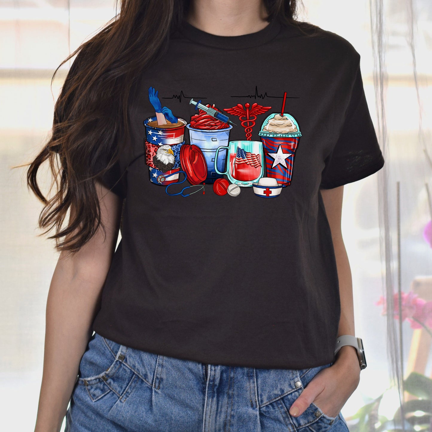 American nurse coffee cups unisex tshirt US registered nurse tee S-5XL-Family-Gift-Planet