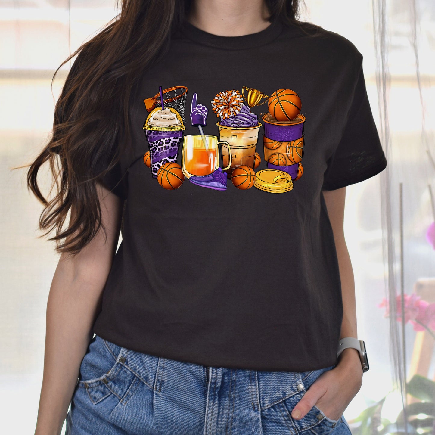 Basketball and coffee cups unisex tshirt basketball lover S-5XL-Family-Gift-Planet