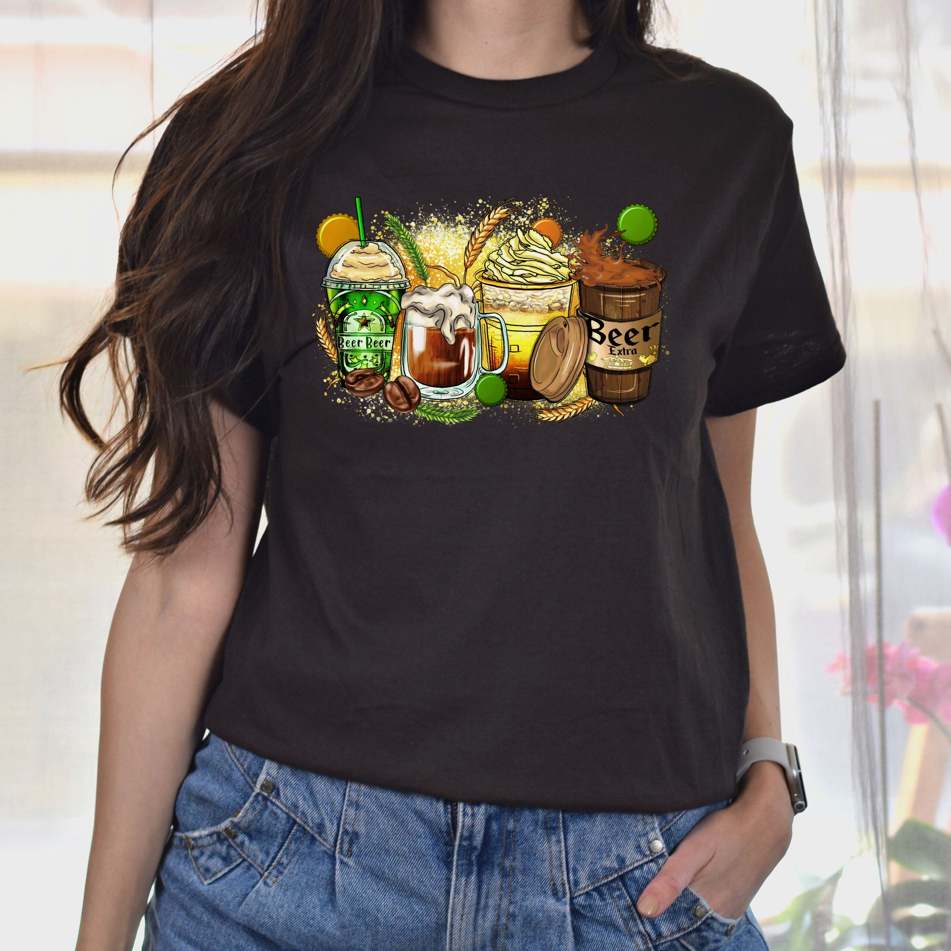 Beer coffee cups unisex tshirt beer and coffee lover S-5XL-Family-Gift-Planet
