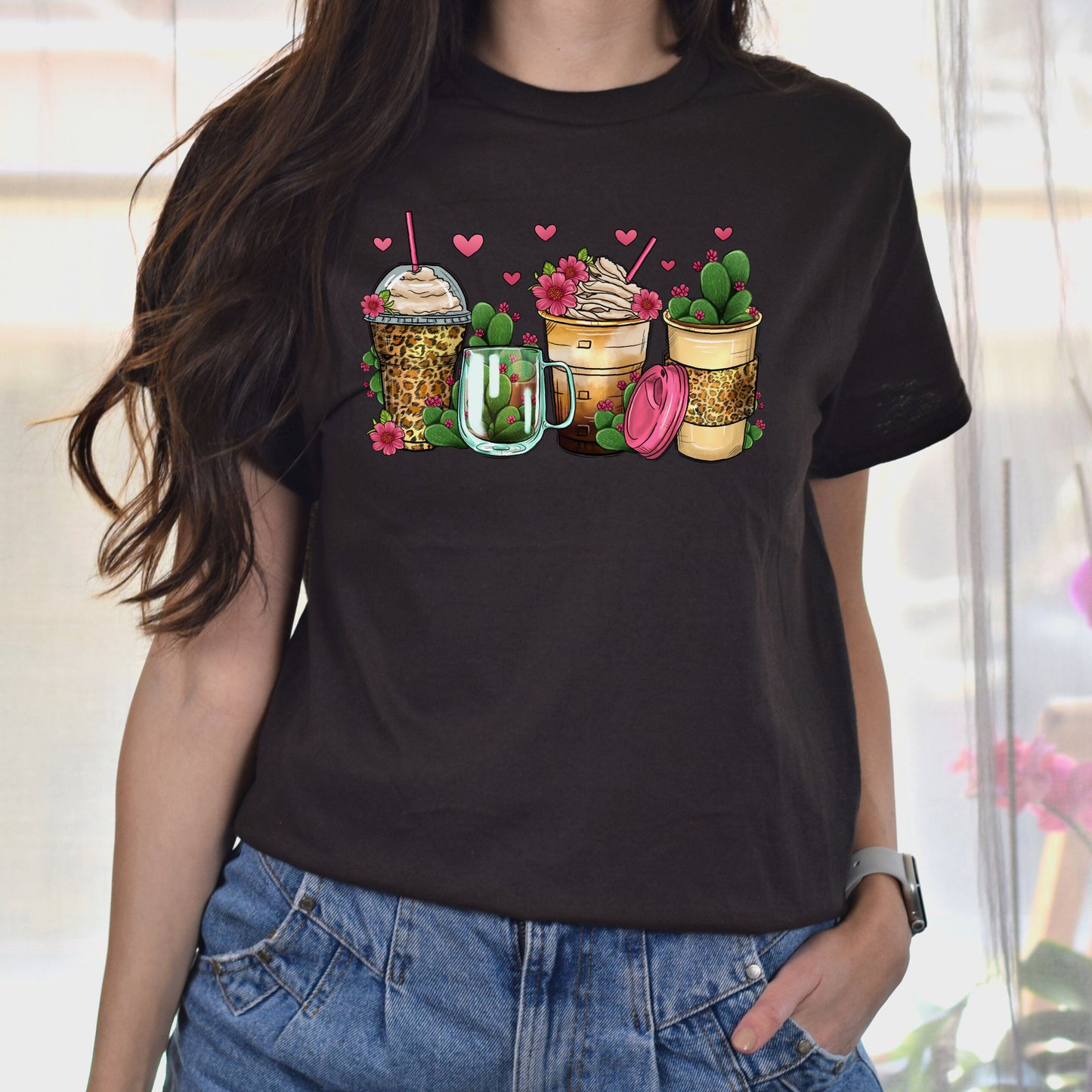 Cactus and coffee cups unisex tshirt cactus lover tee S-5XL-Family-Gift-Planet