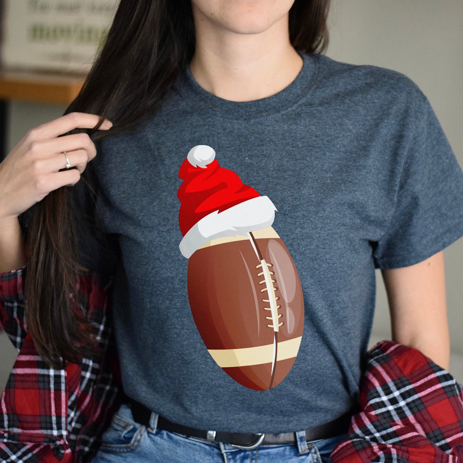 American football Christmas Unisex shirt rugby Holiday tee Black Dark Heather-Dark Heather-Family-Gift-Planet