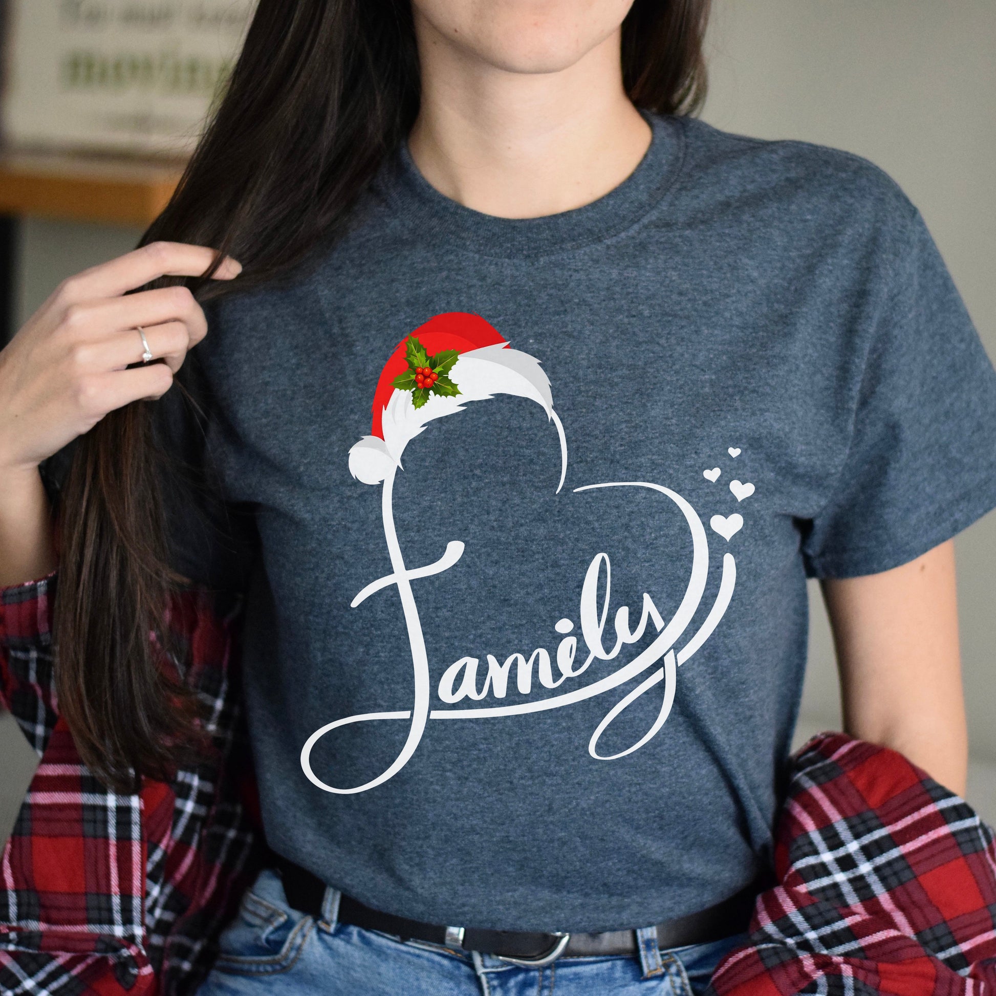 Family heart Christmas Unisex shirt family Holiday tee Black Dark Heather-Dark Heather-Family-Gift-Planet