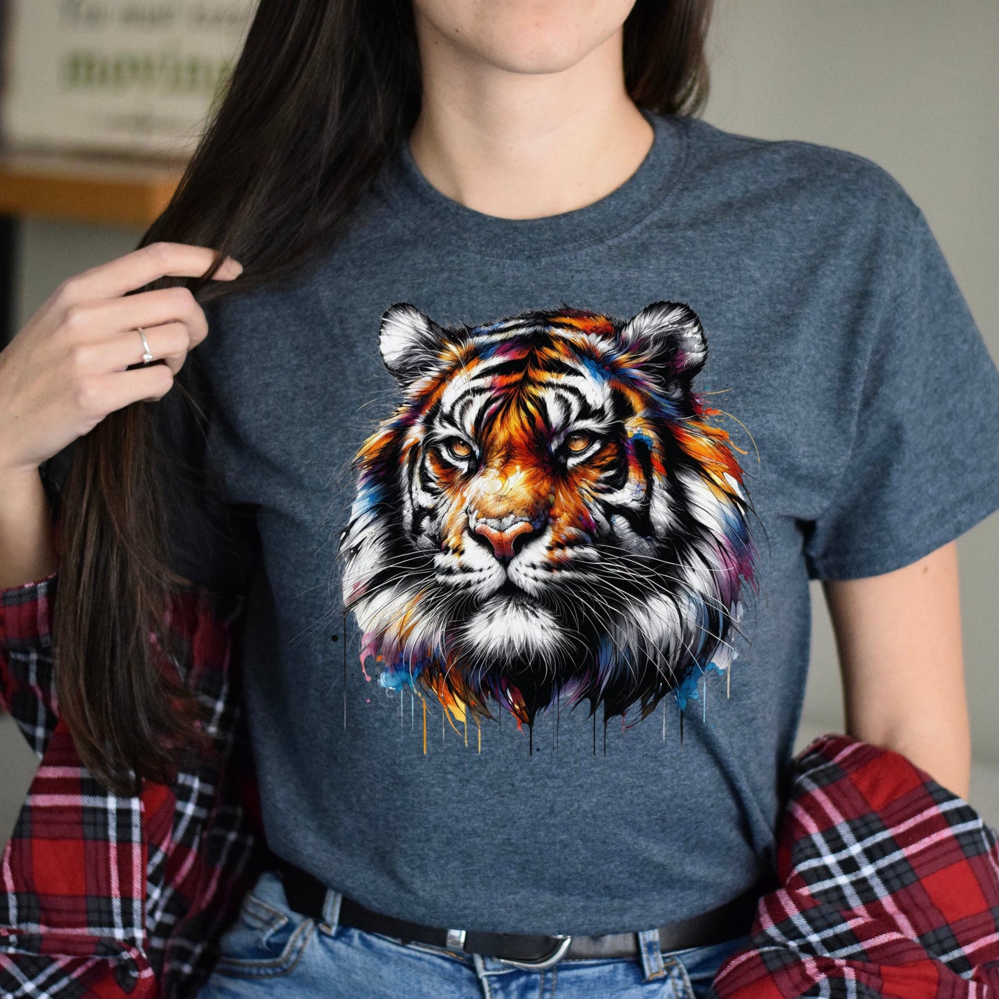 Vibrant Tiger Unisex T-shirt animal lover tee Black Navy Dark Heather-Dark Heather-Family-Gift-Planet