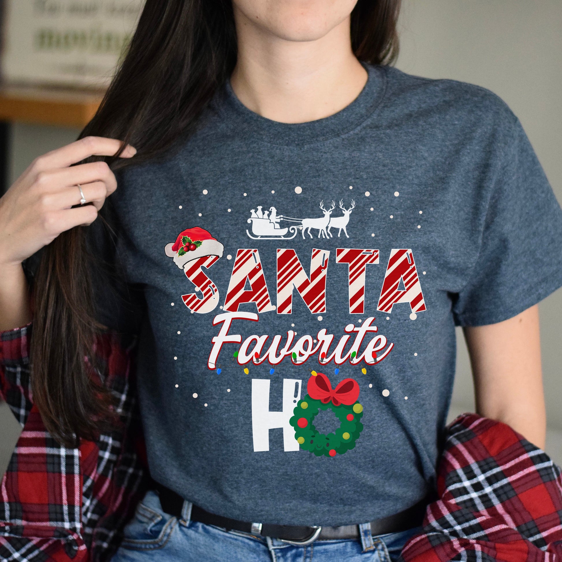 Santa Favorite Ho Unisex shirt Holiday tee Black Dark Heather-Dark Heather-Family-Gift-Planet