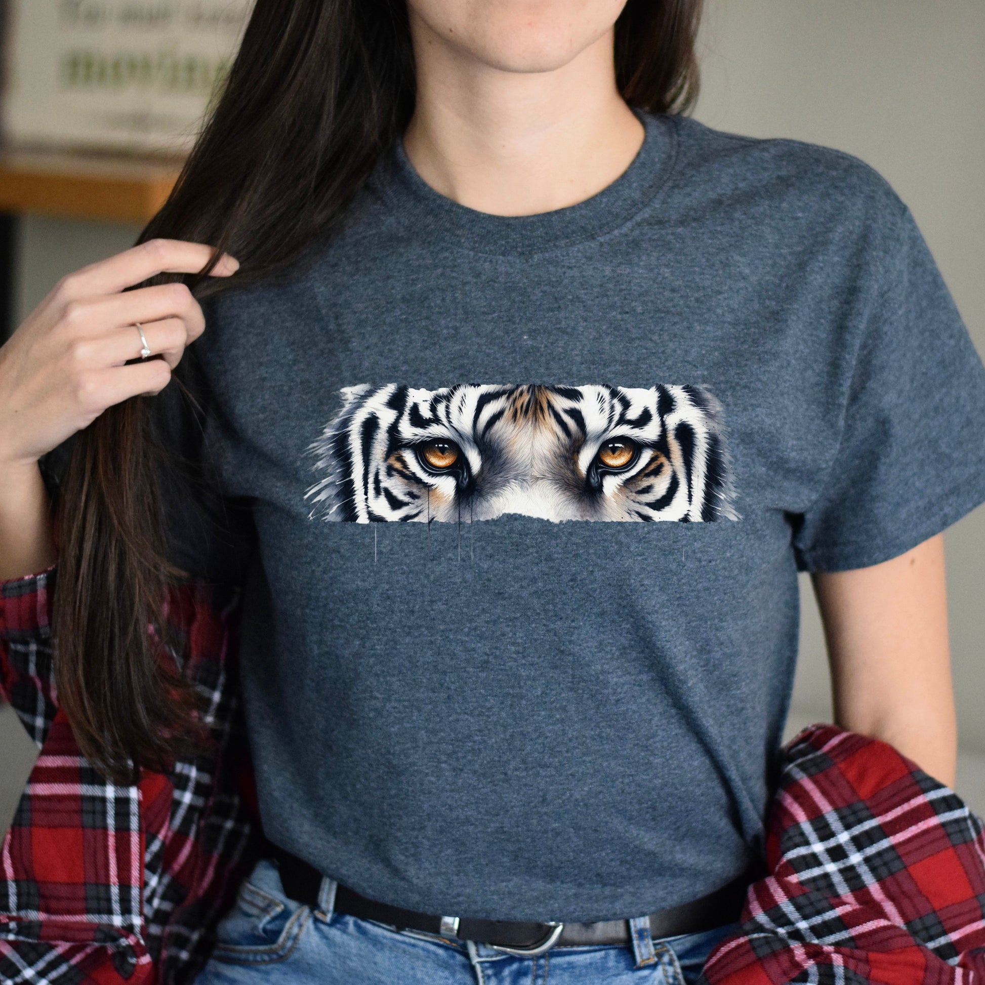 White Tiger Eyes Unisex T-shirt Black Navy Dark Heather-Dark Heather-Family-Gift-Planet