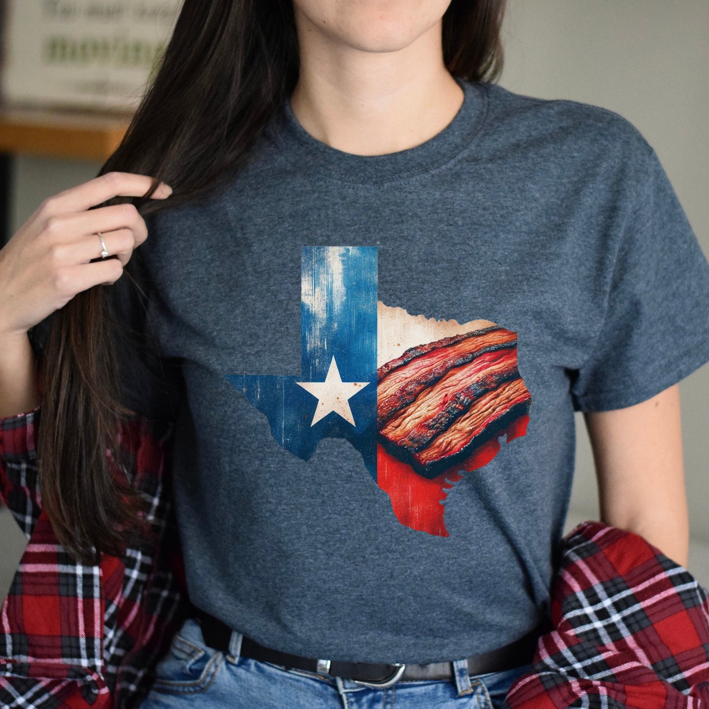 Texas state flag Barbeque Unisex T-shirt Texas beacon tee Black Navy Dark Heather-Dark Heather-Family-Gift-Planet