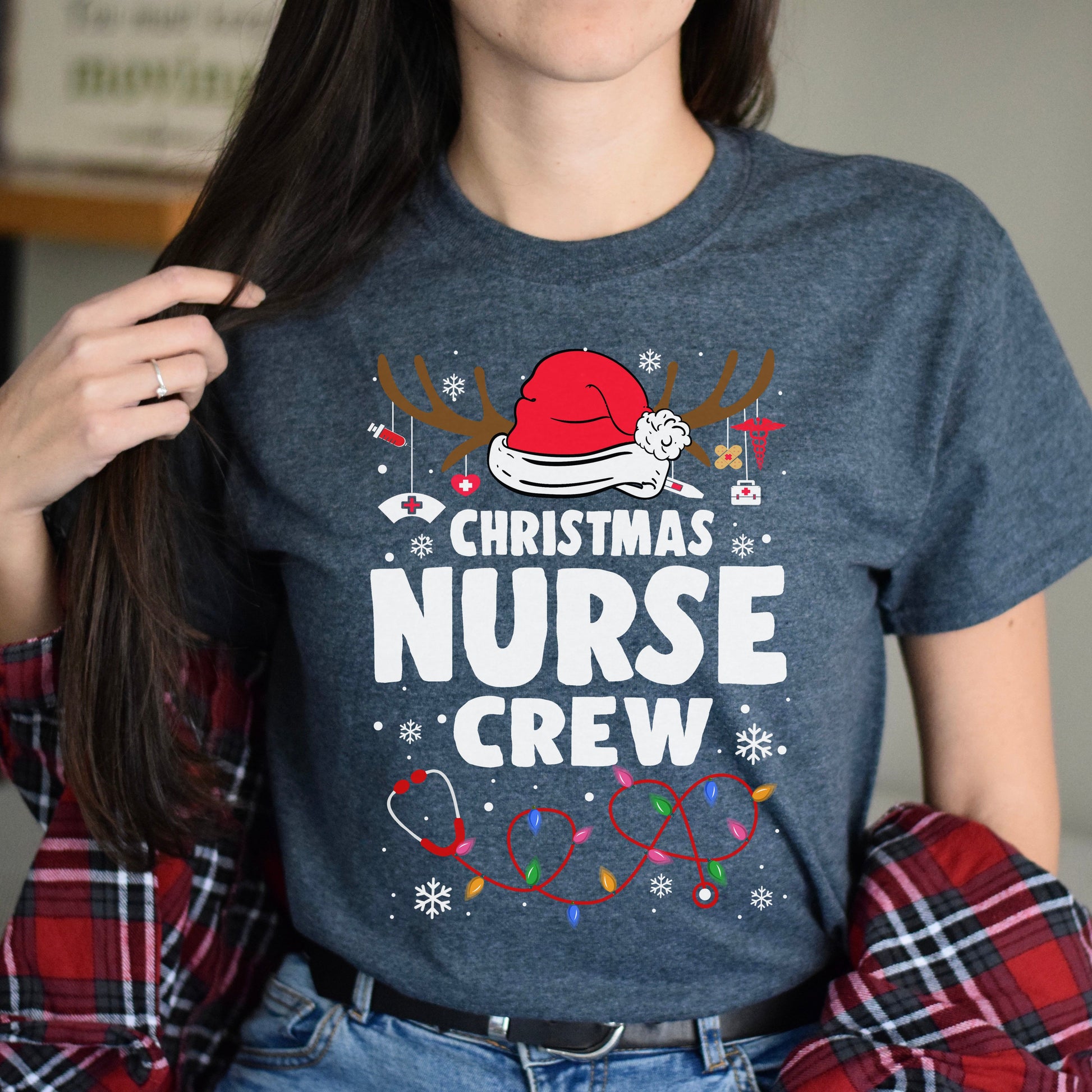 Christmas Nurse Crew Unisex Shirt nurse team Holiday tee Black Dark Heather-Dark Heather-Family-Gift-Planet