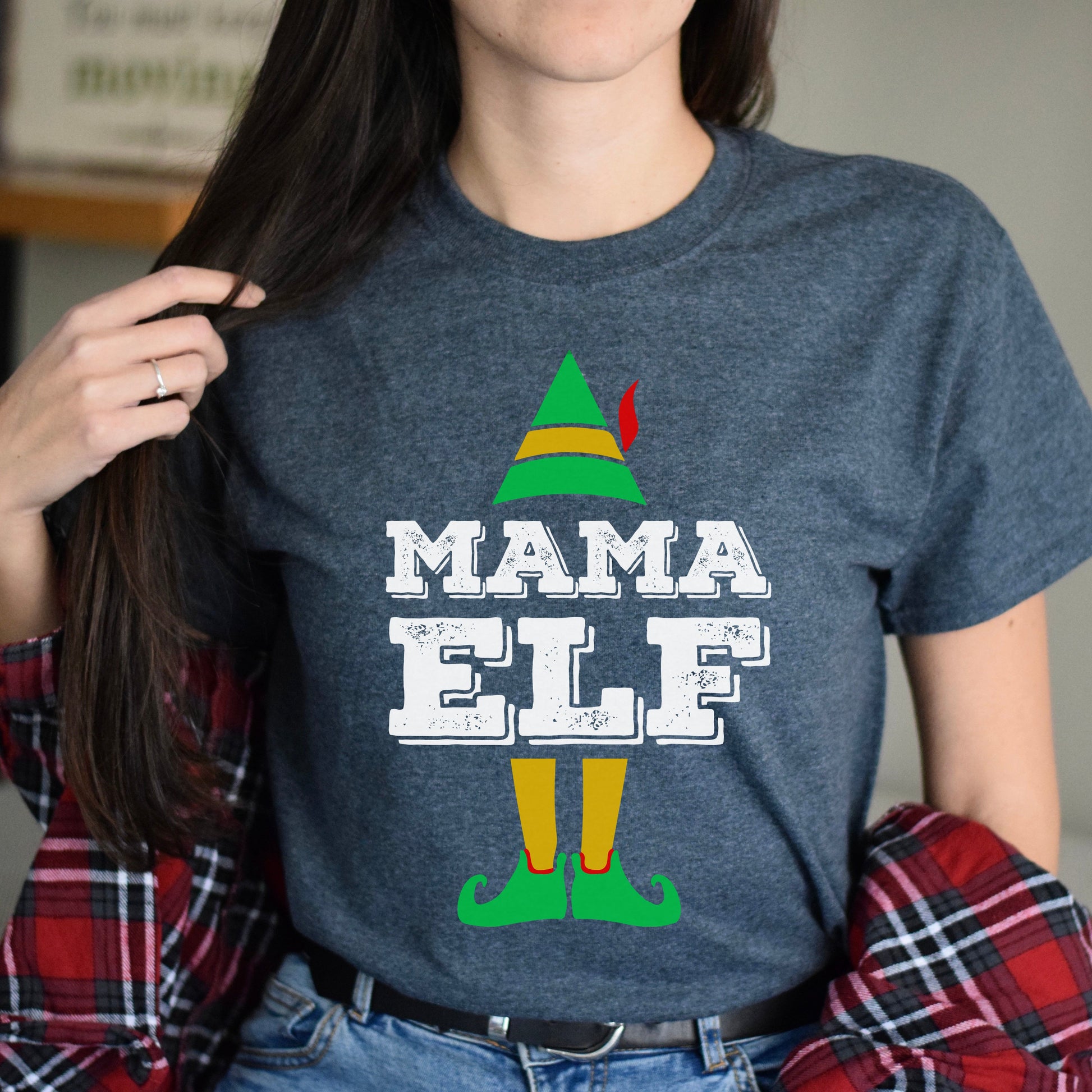 Mama Elf Christmas Unisex Shirt Mother elf Holiday tee Black Dark Heather-Dark Heather-Family-Gift-Planet