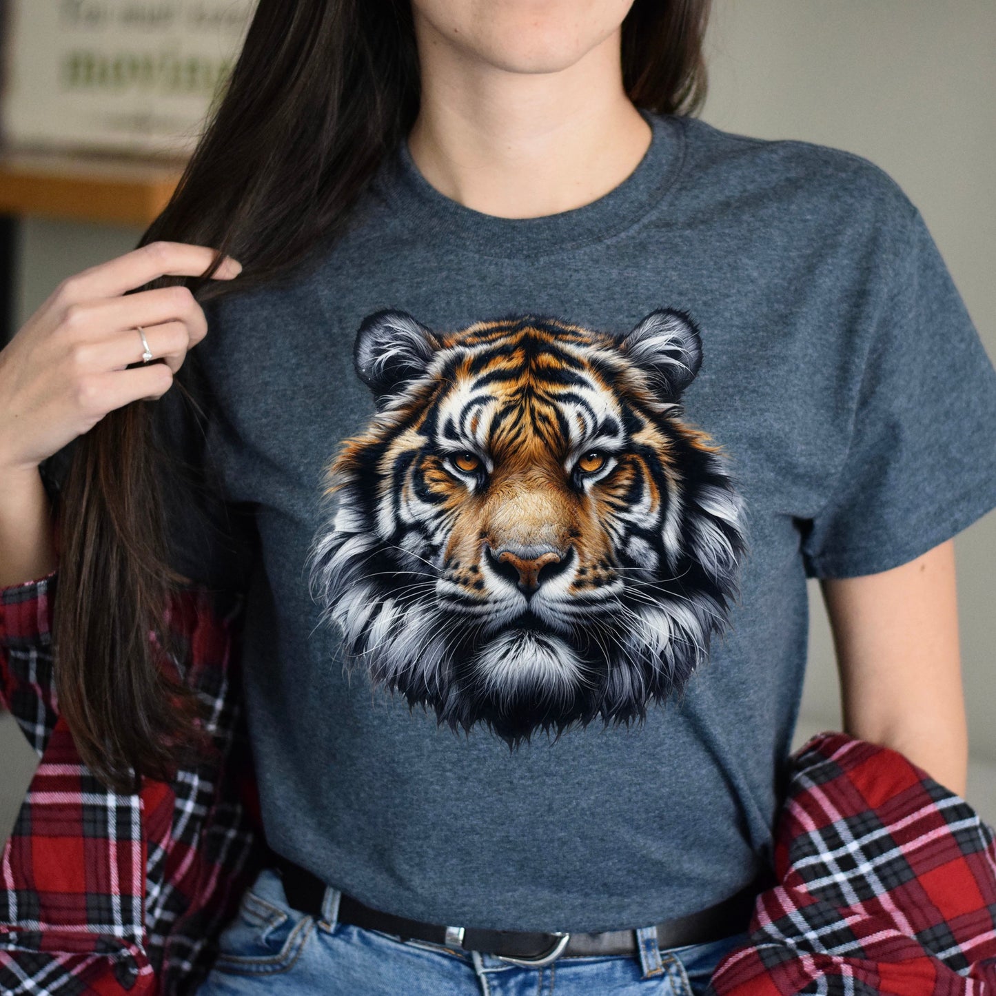 Strong Spirit Tiger Unisex T-shirt Black Navy Dark Heather-Dark Heather-Family-Gift-Planet