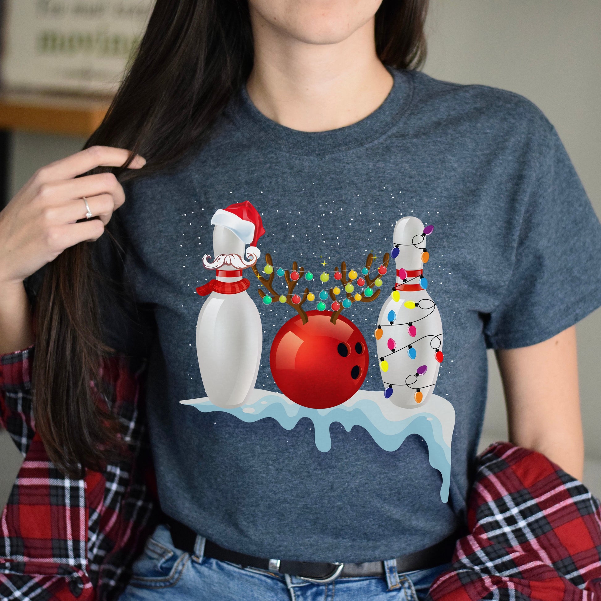 Bowling Christmas Unisex shirt bowler Holiday tee Black Dark Heather-Dark Heather-Family-Gift-Planet