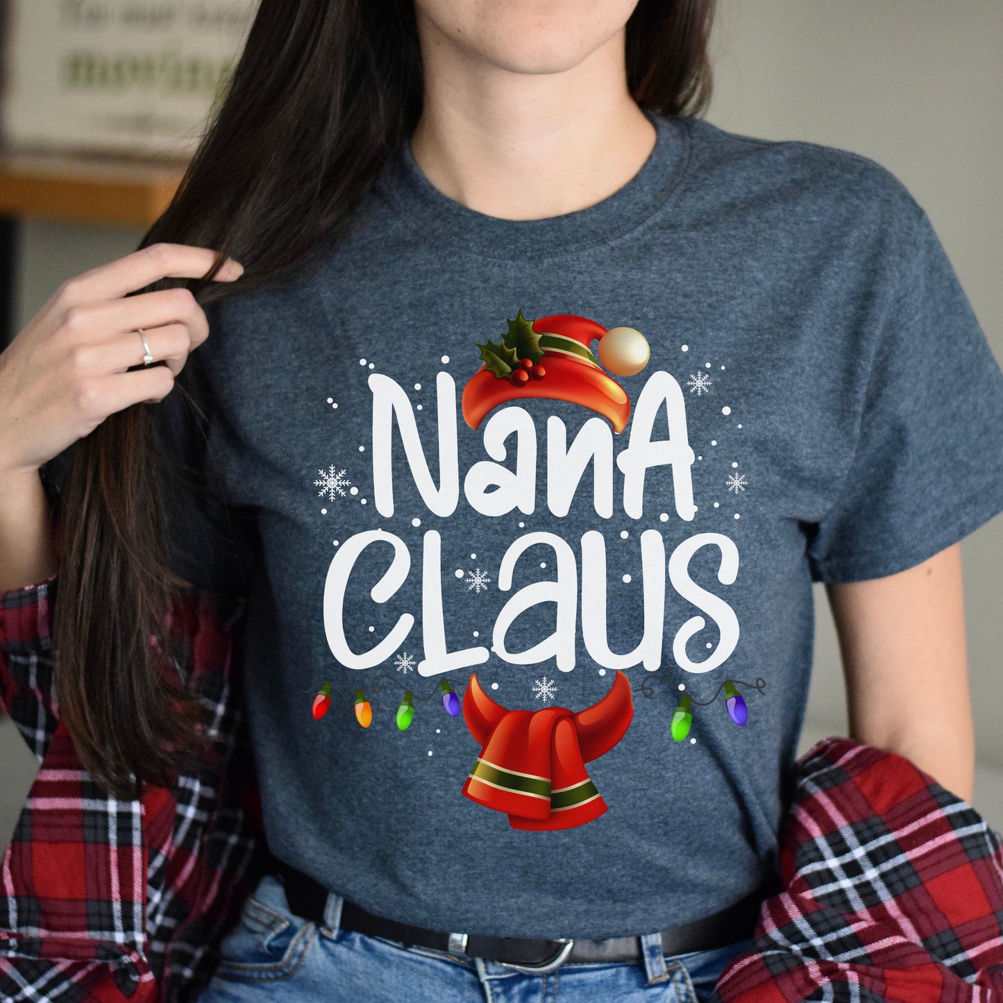 Nana Claus Unisex shirt nana Holiday tee Black Dark Heather-Dark Heather-Family-Gift-Planet