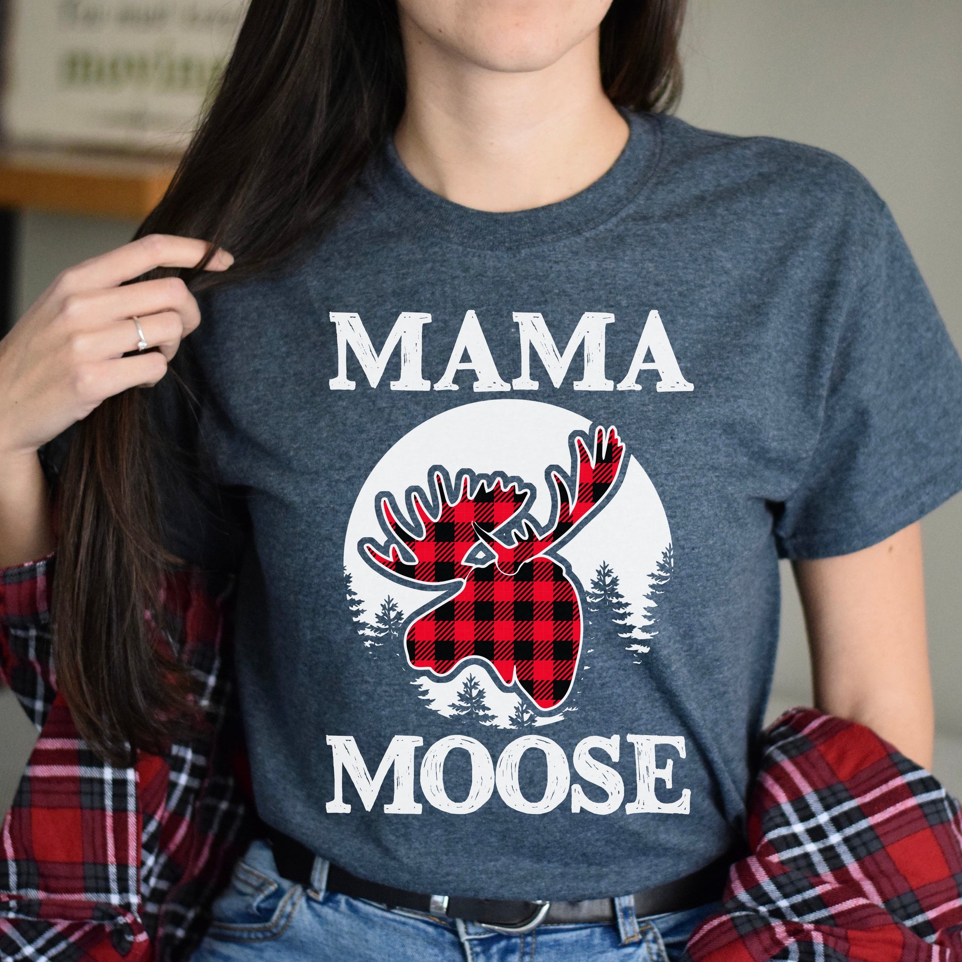 Mama Moose Christmas Unisex Shirt Mom Holiday tee Black Dark Heather-Dark Heather-Family-Gift-Planet