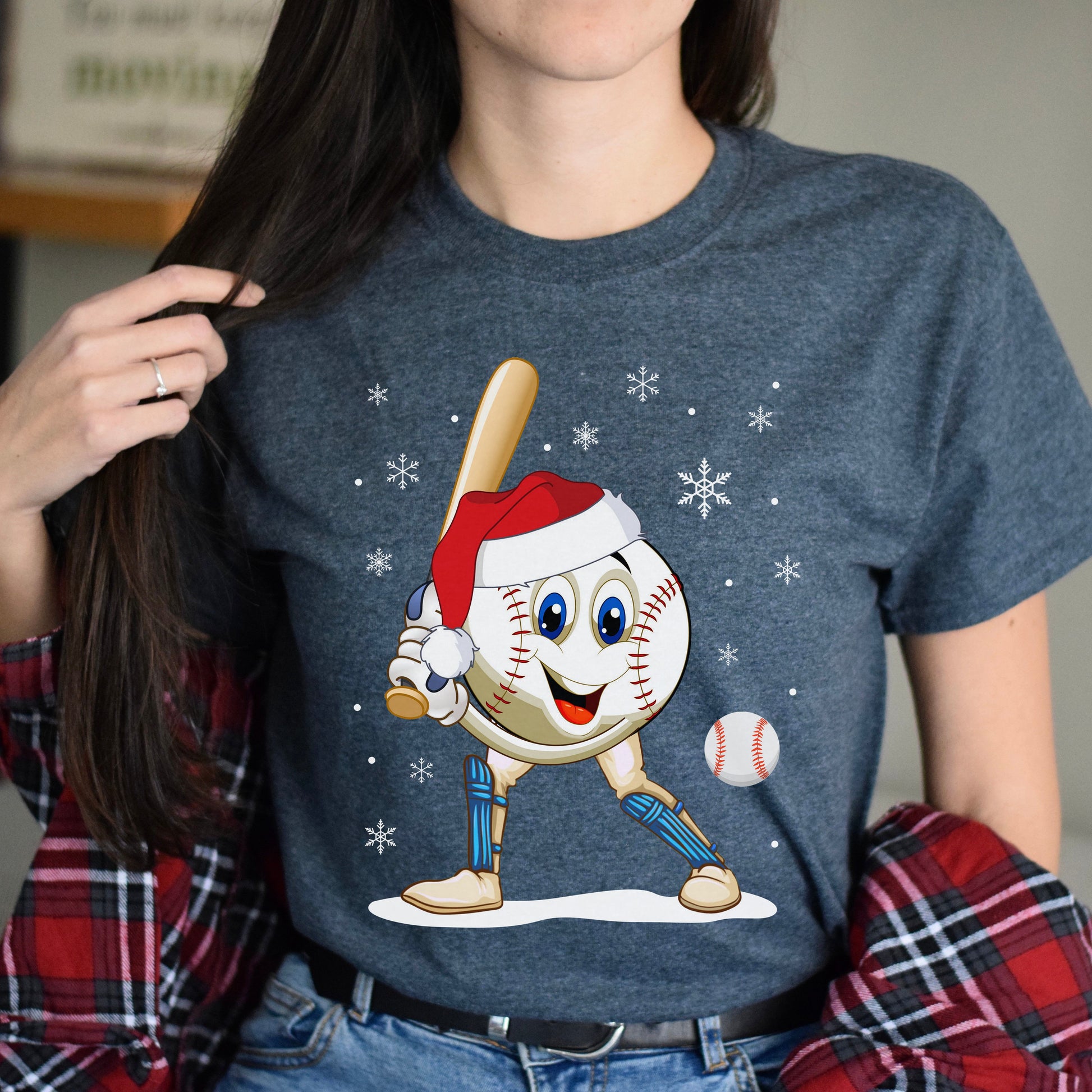Baseball Christmas Unisex shirt baseball player Holiday tee Black Dark Heather-Dark Heather-Family-Gift-Planet