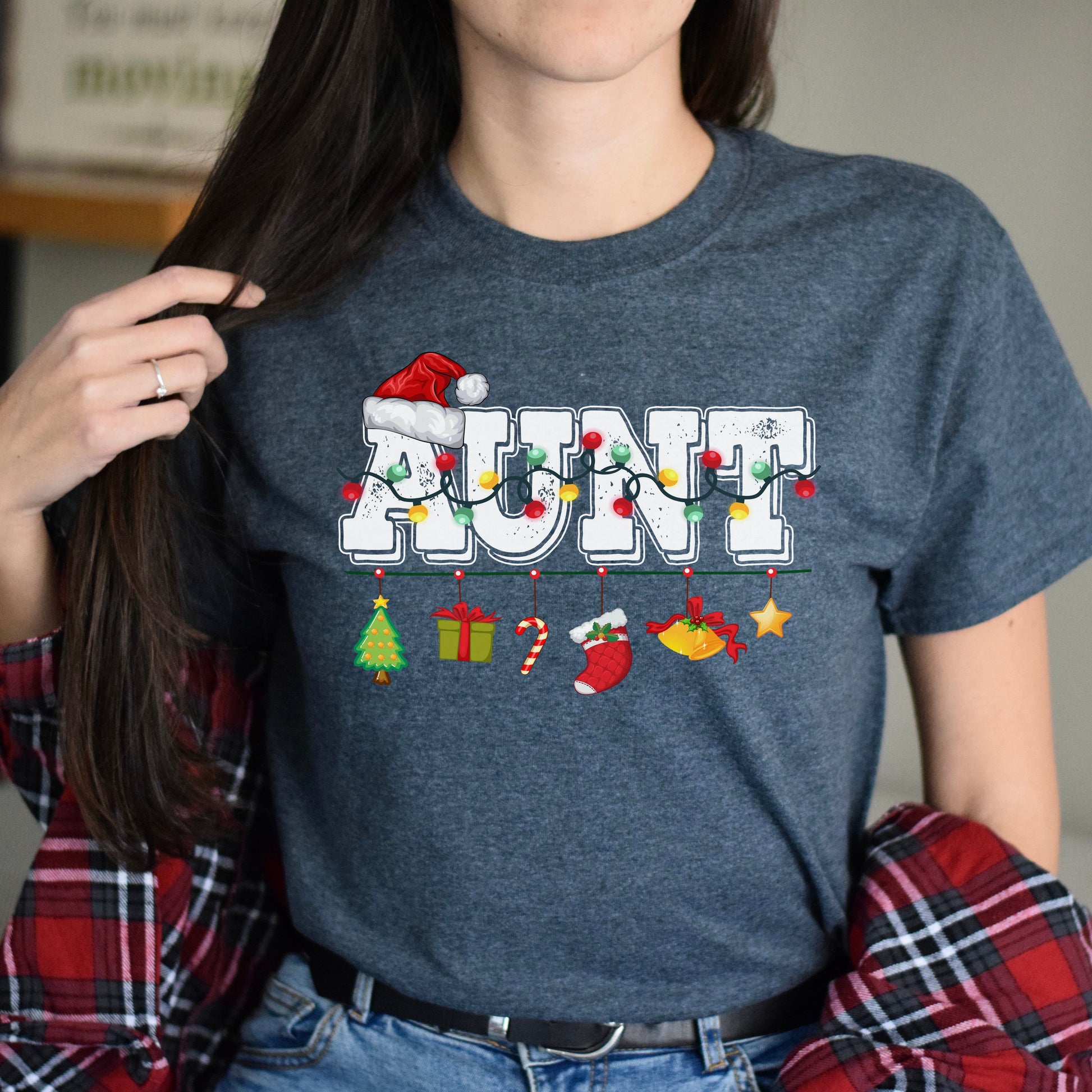 Aunt Christmas Unisex Shirt Auntie Holiday tee Black Dark Heather-Dark Heather-Family-Gift-Planet