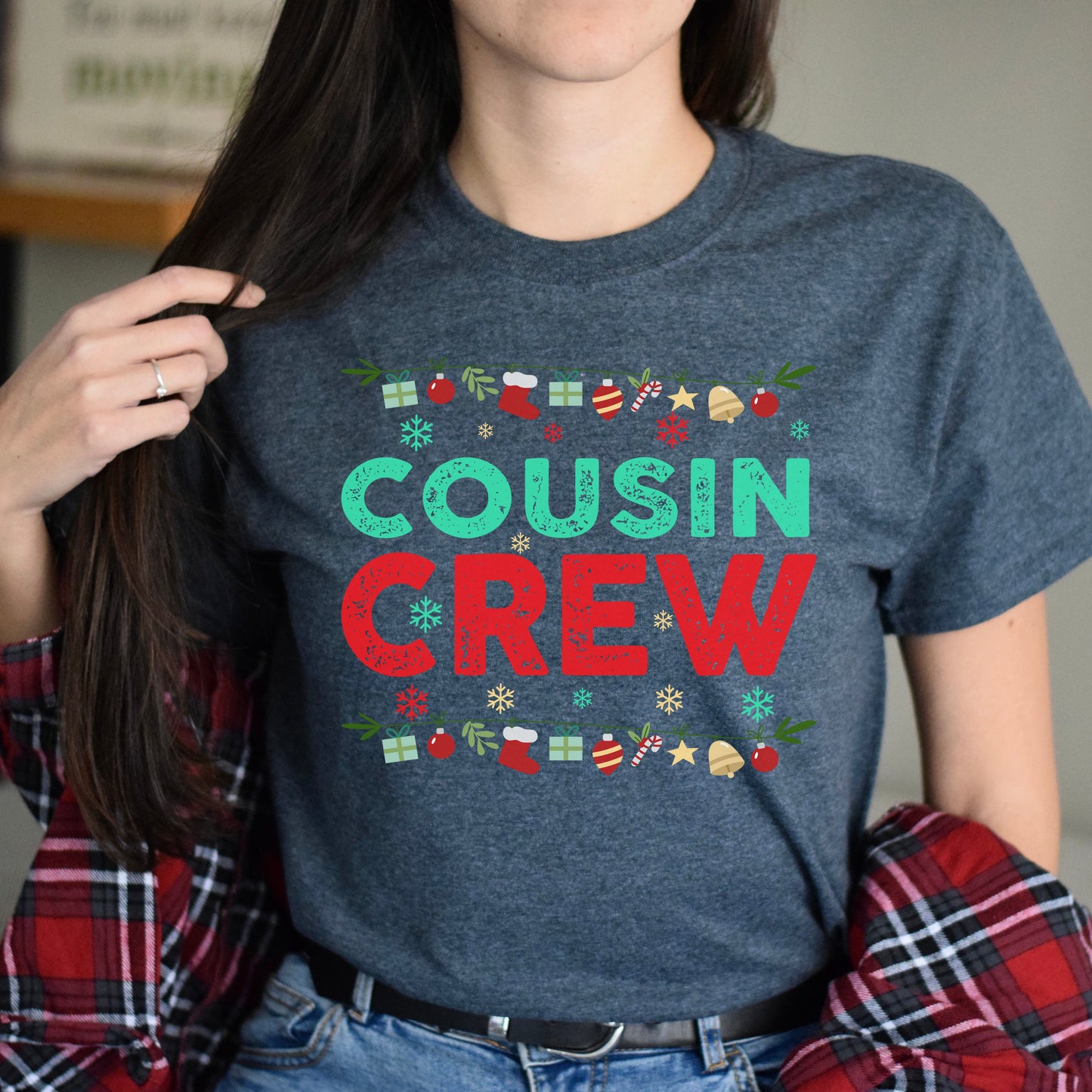 Cousin Crew Christmas Unisex Shirt Christmas party tee Black Dark Heather-Dark Heather-Family-Gift-Planet