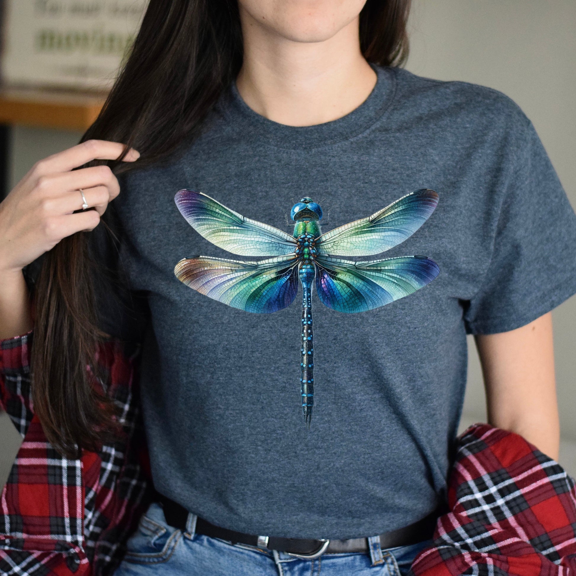 Blue Dragonfly Color Splash Unisex T-shirt Black Navy Dark Heather-Dark Heather-Family-Gift-Planet