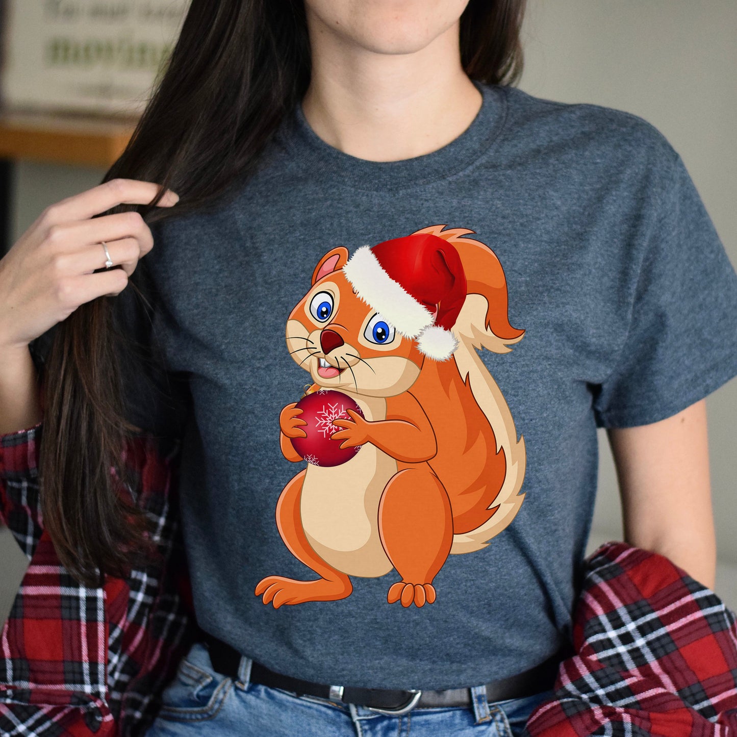 Squirrel Christmas Unisex shirt cute squirrel Holiday tee Black Dark Heather-Dark Heather-Family-Gift-Planet