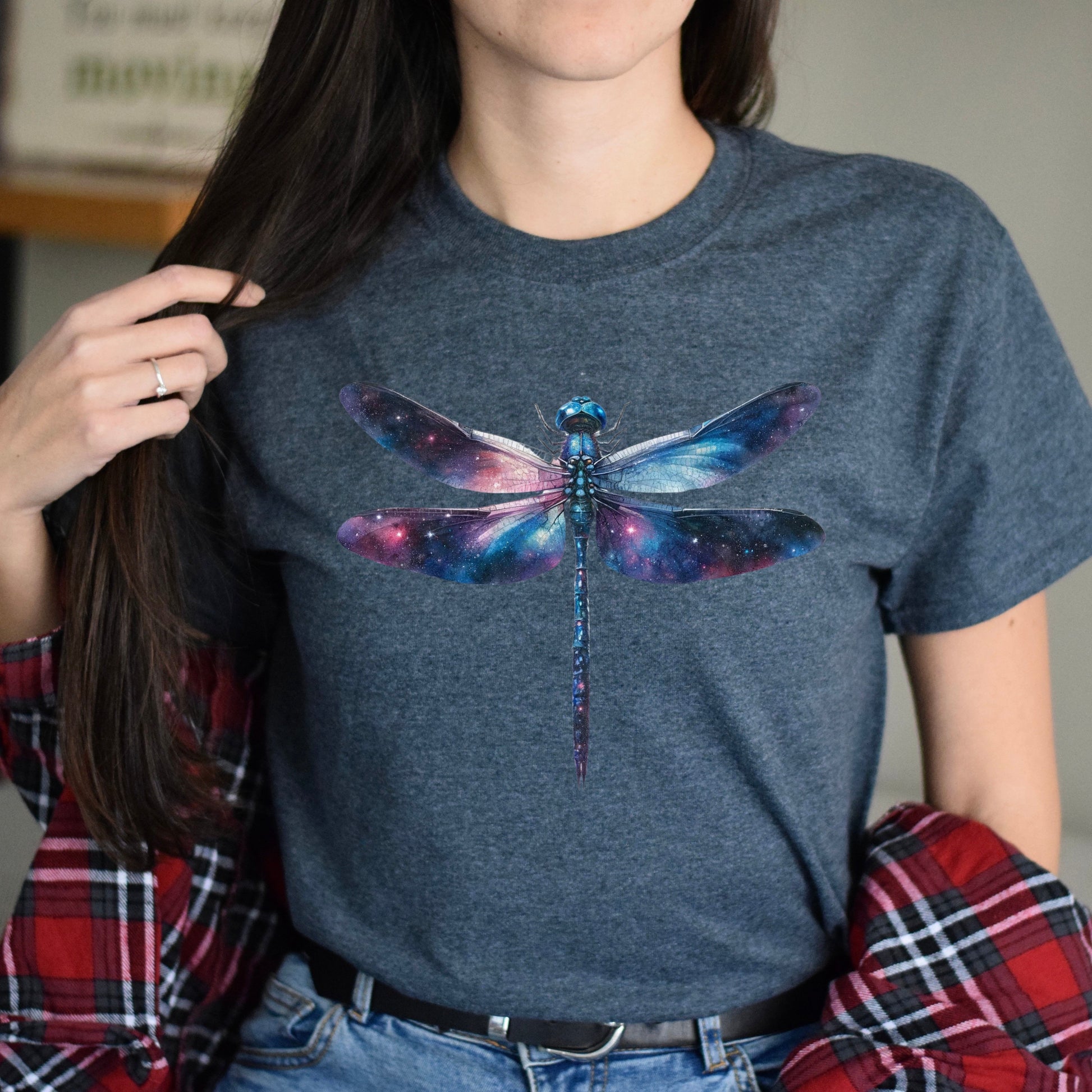 Cosmic Dragonfly Color Splash Unisex T-shirt Black Navy Dark Heather-Dark Heather-Family-Gift-Planet
