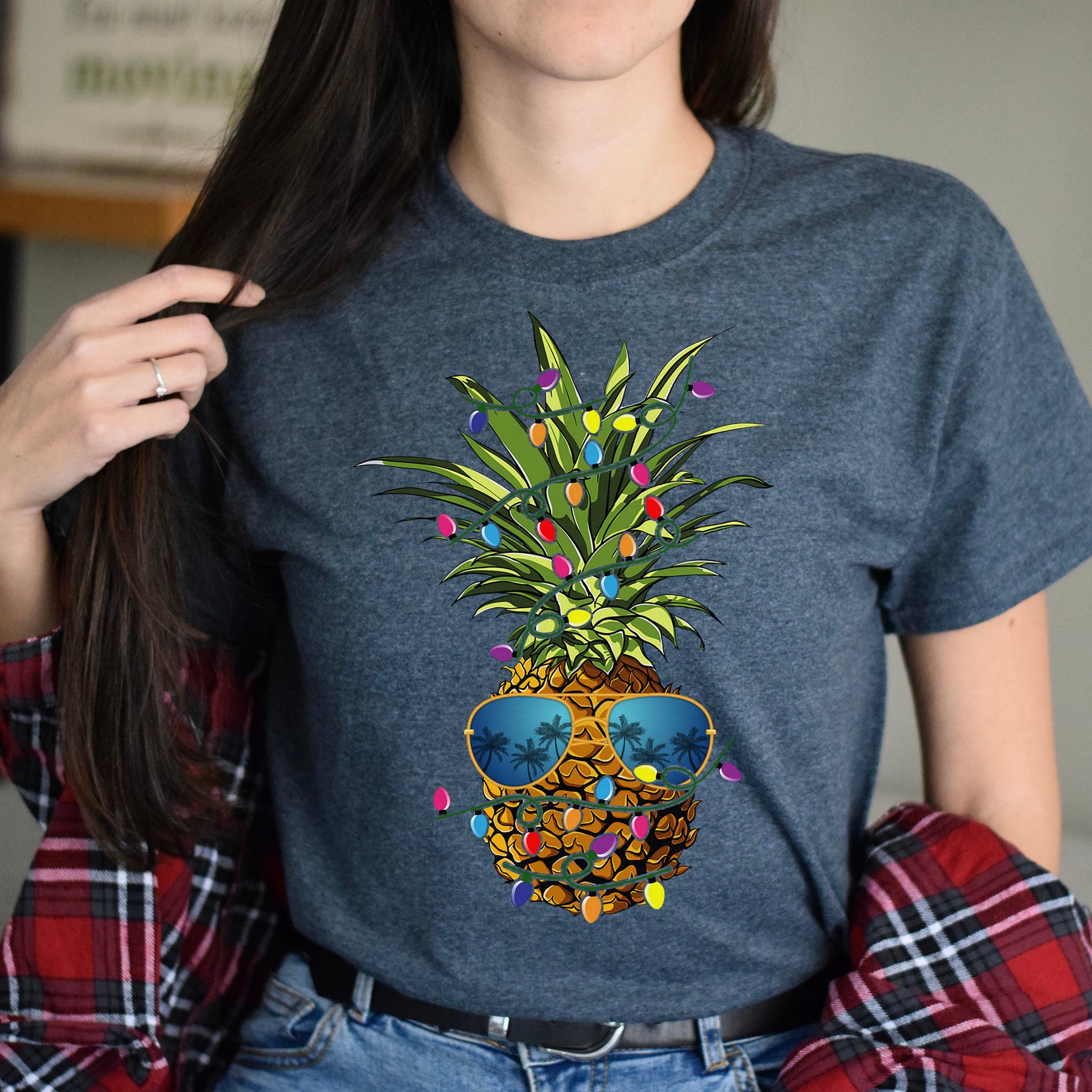 Pineapple Christmas Unisex shirt cool pineapple tee Black Dark Heather-Dark Heather-Family-Gift-Planet