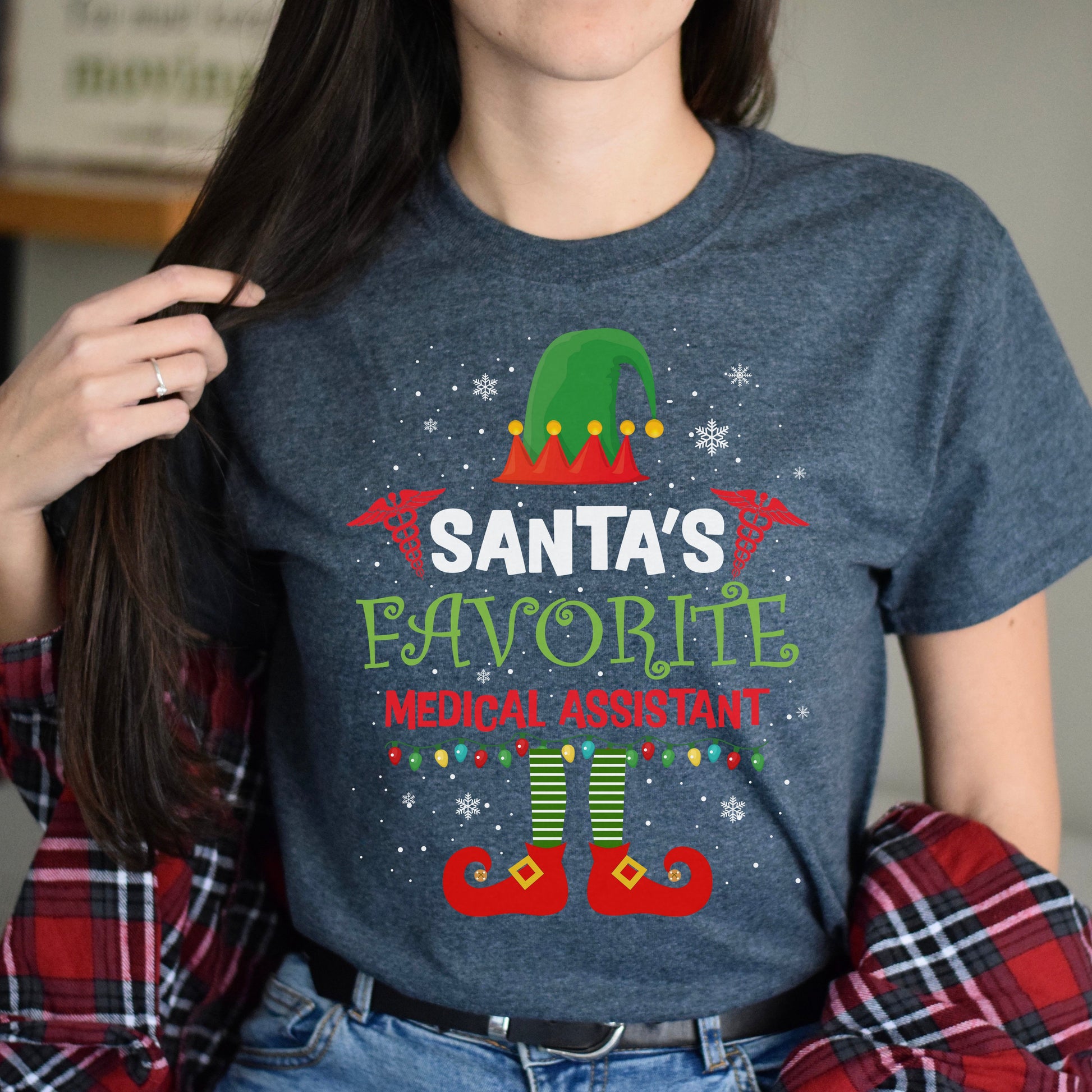 Santa's favorite Medical Assistant Unisex shirt CMA Christmas tee Black Dark Heather-Dark Heather-Family-Gift-Planet