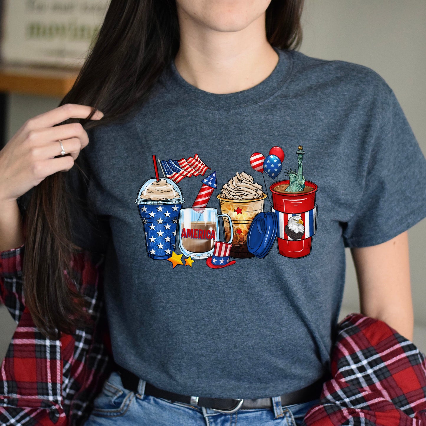 4th of July coffee cups unisex tshirt US Independence day S-5XL-Dark Heather-Family-Gift-Planet