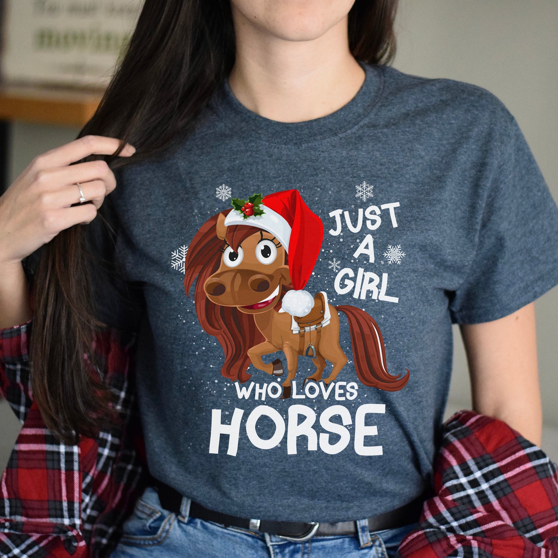 Just a girl who loves horse Christmas Unisex shirt Black Dark Heather-Dark Heather-Family-Gift-Planet