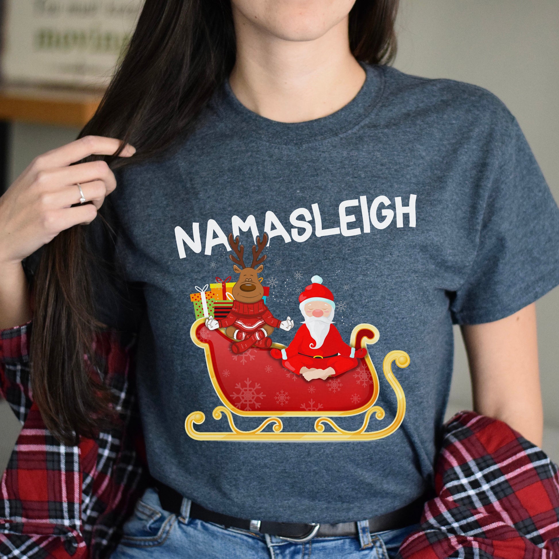 Yoga Christmas Unisex shirt Namasleigh Holiday tee Black Dark Heather-Dark Heather-Family-Gift-Planet