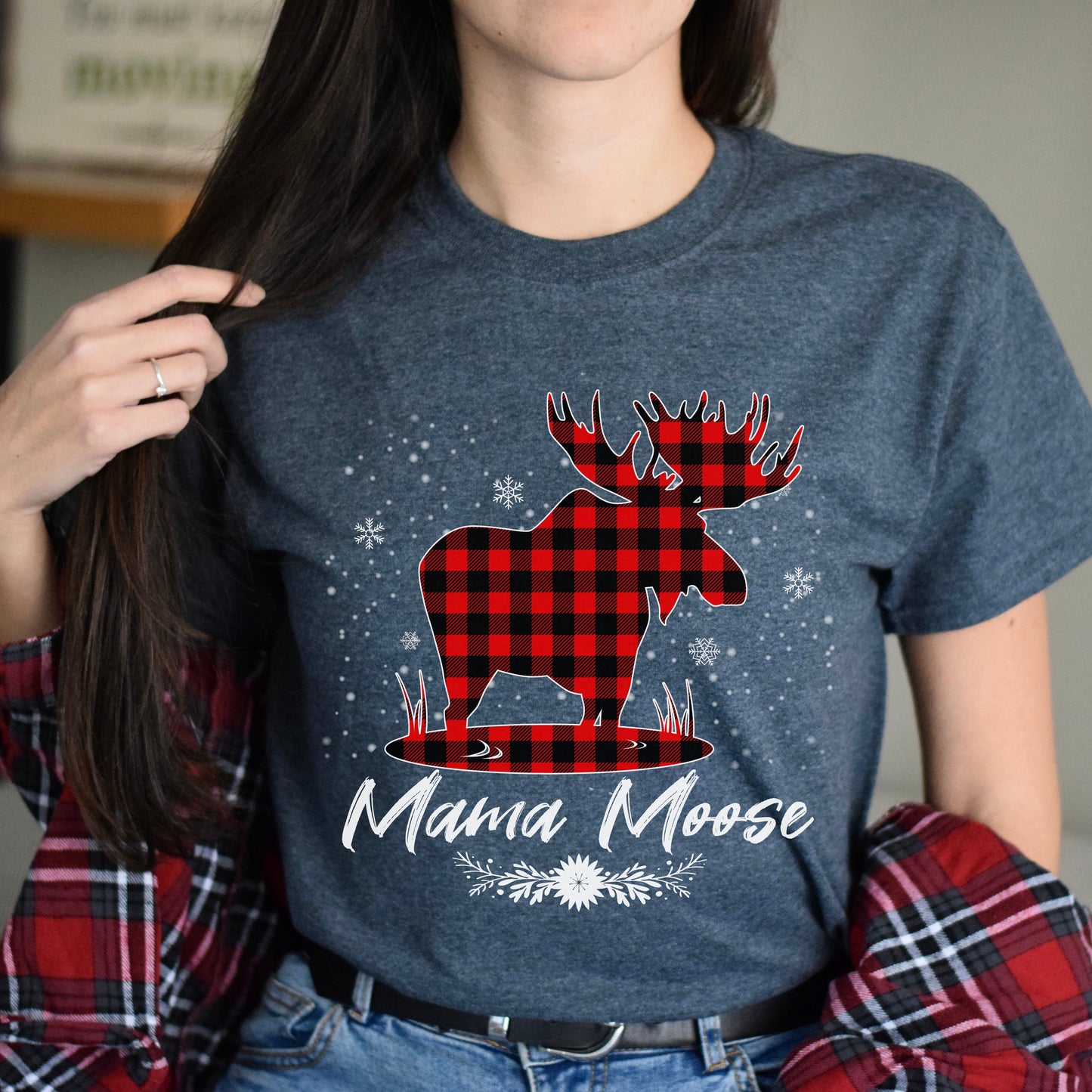 Mama Moose Christmas Unisex shirt mother Holiday tee Black Dark Heather-Dark Heather-Family-Gift-Planet