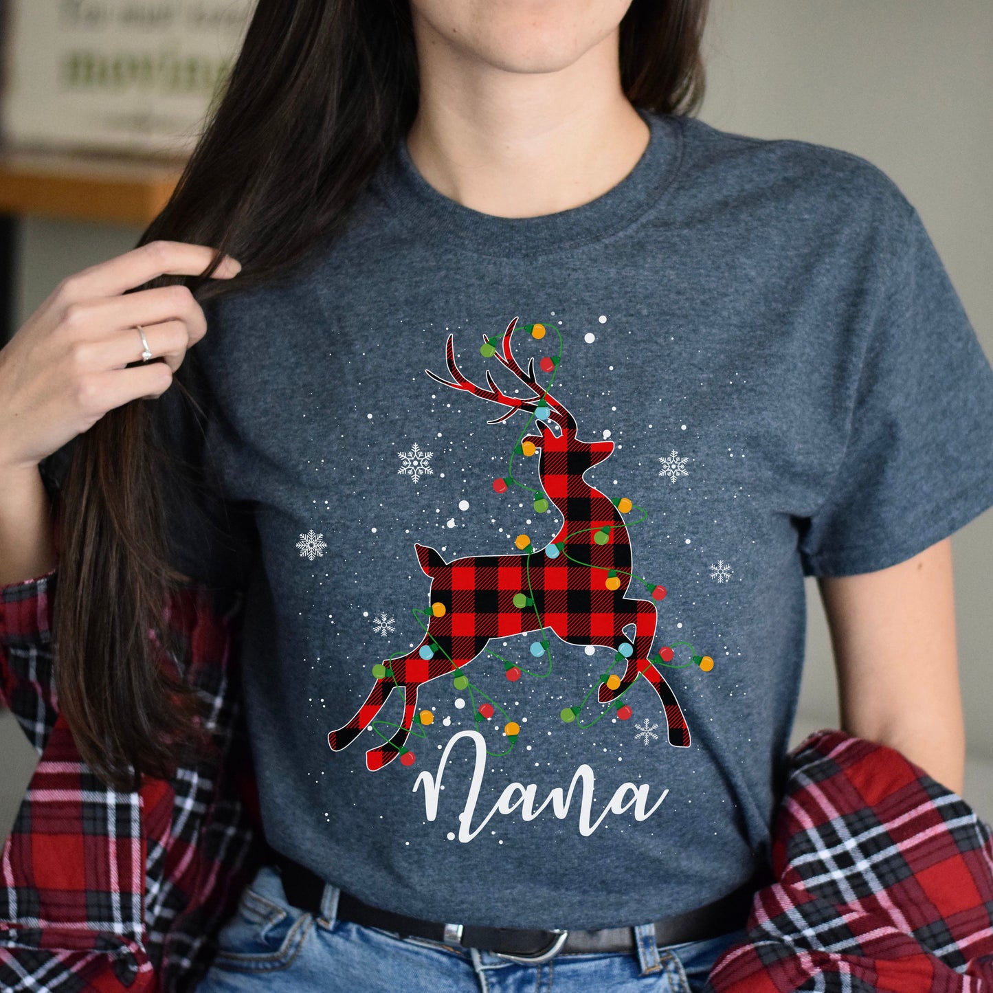 Nana deer Christmas Unisex shirt Nana Holiday tee Black Dark Heather-Dark Heather-Family-Gift-Planet