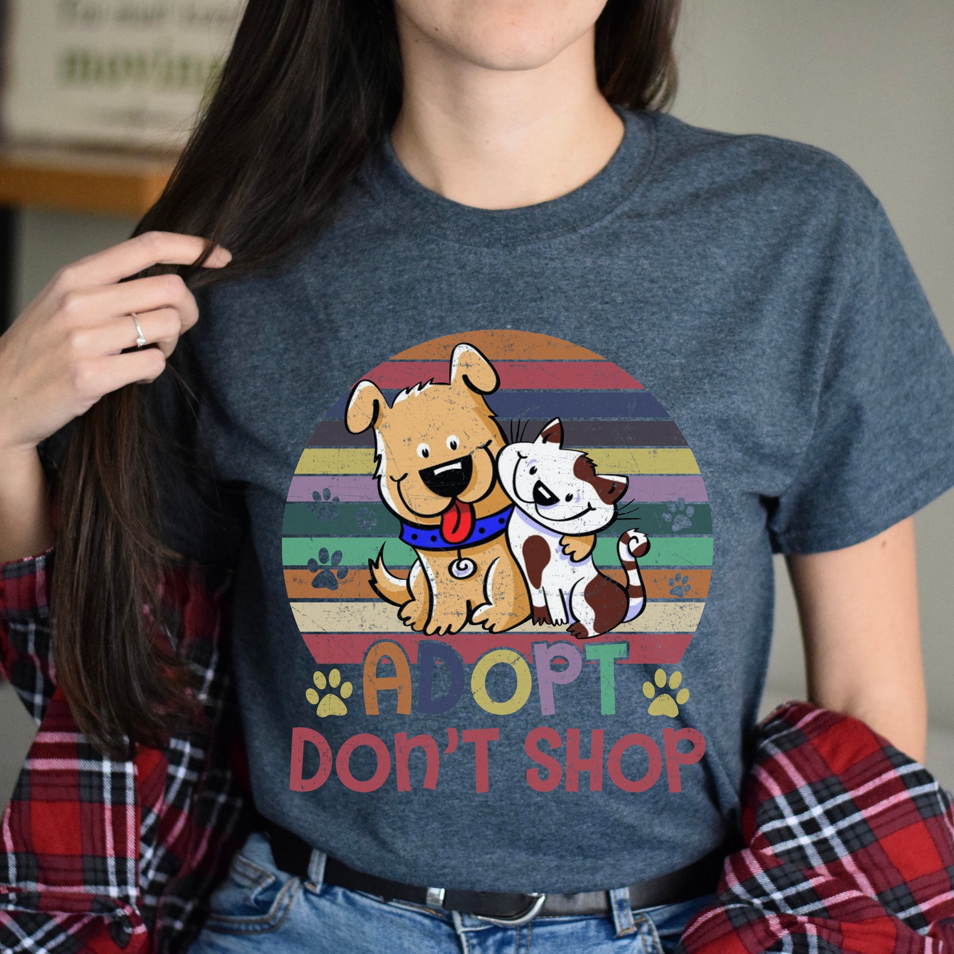 Adopt don't shop Unisex t-shirt dog cat adoption tee black dark heather-Dark Heather-Family-Gift-Planet