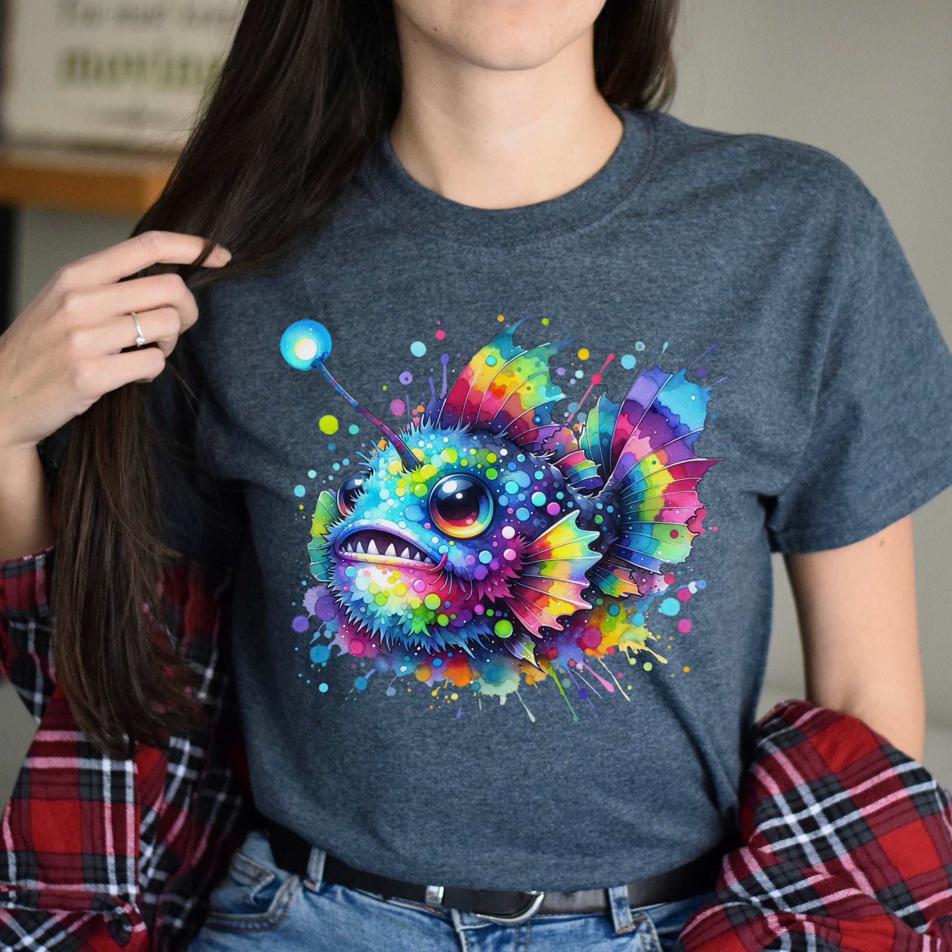 Anglerfish lover Color Splash Unisex T-shirt Black Navy Dark Heather-Dark Heather-Family-Gift-Planet