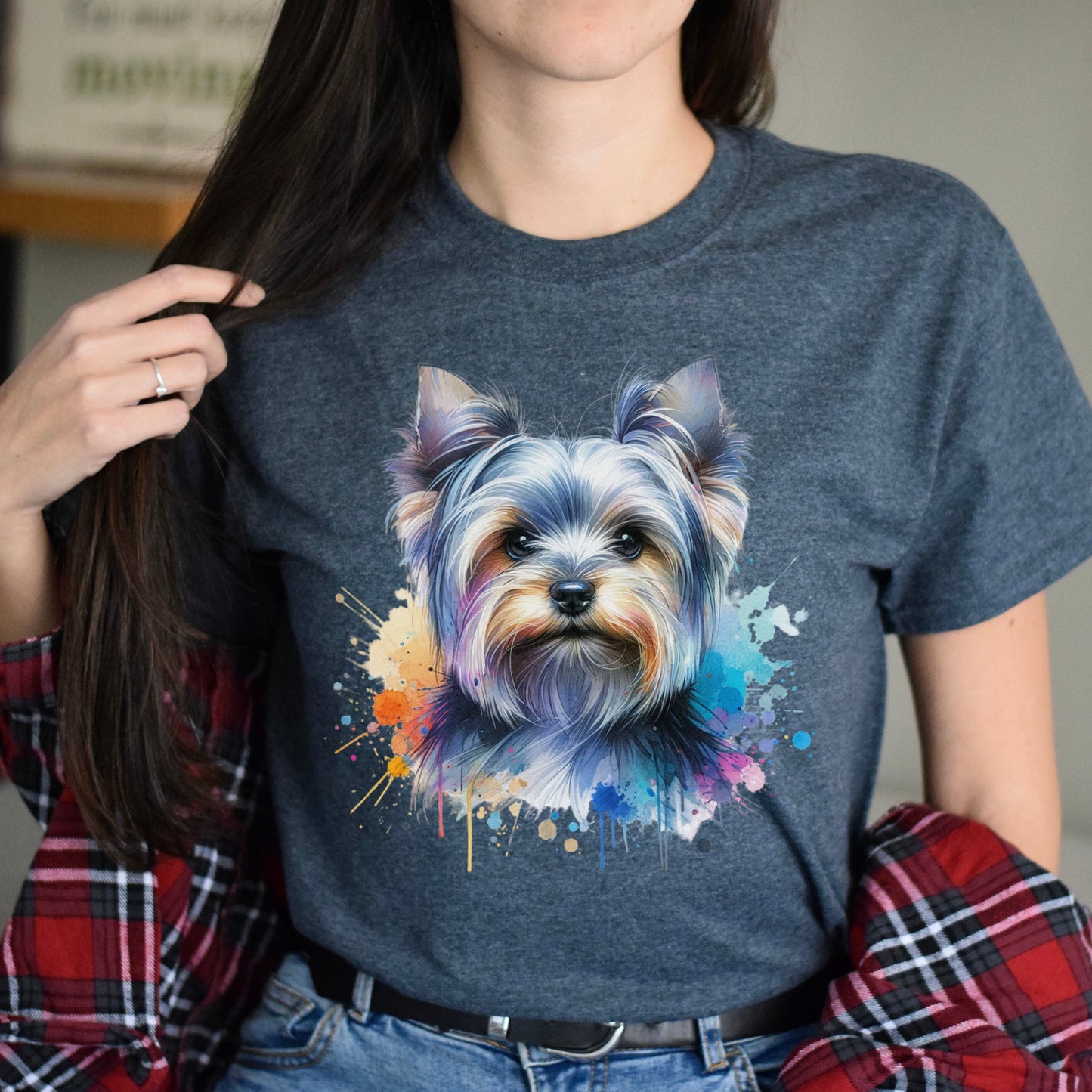 Australian Silky Terrier dog mom Color Splash Unisex T-shirt Black Navy Dark Heather-Dark Heather-Family-Gift-Planet