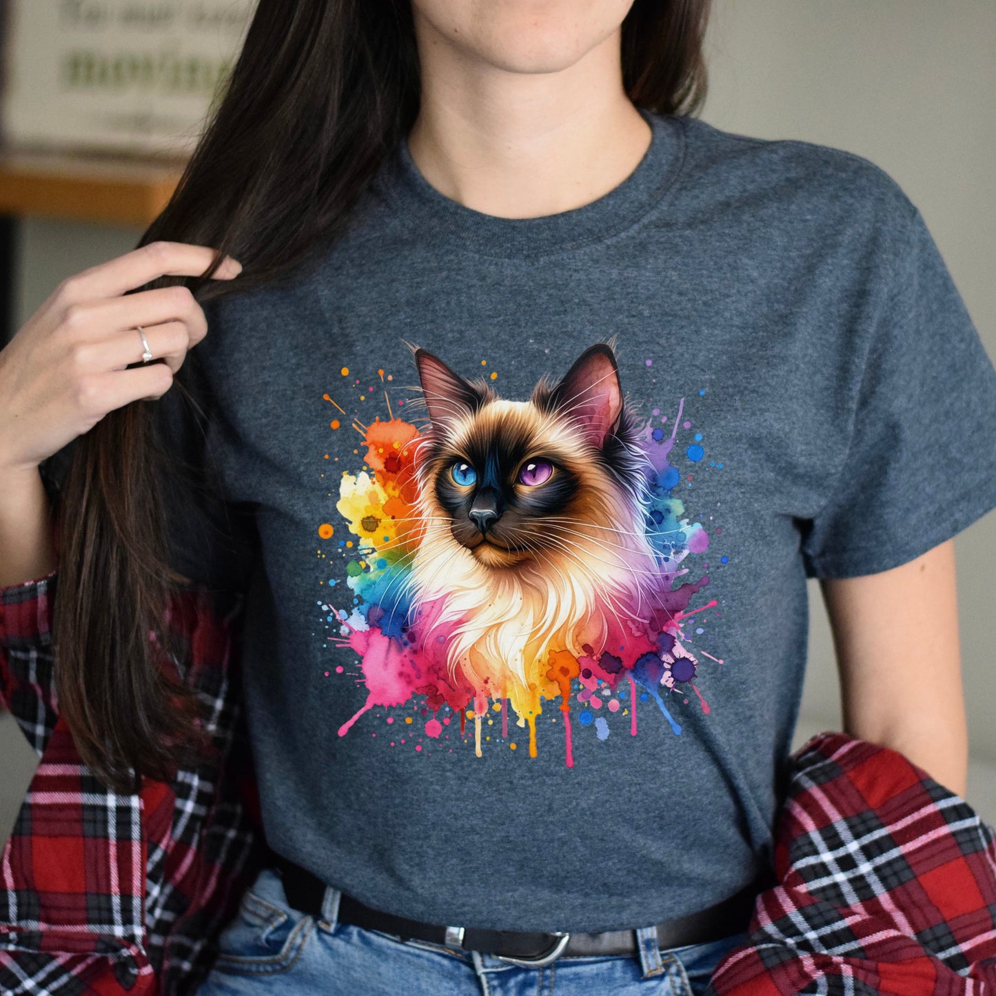 Balinese Cat Color Splash Unisex T-Shirt Black Navy Dark Heather-Dark Heather-Family-Gift-Planet