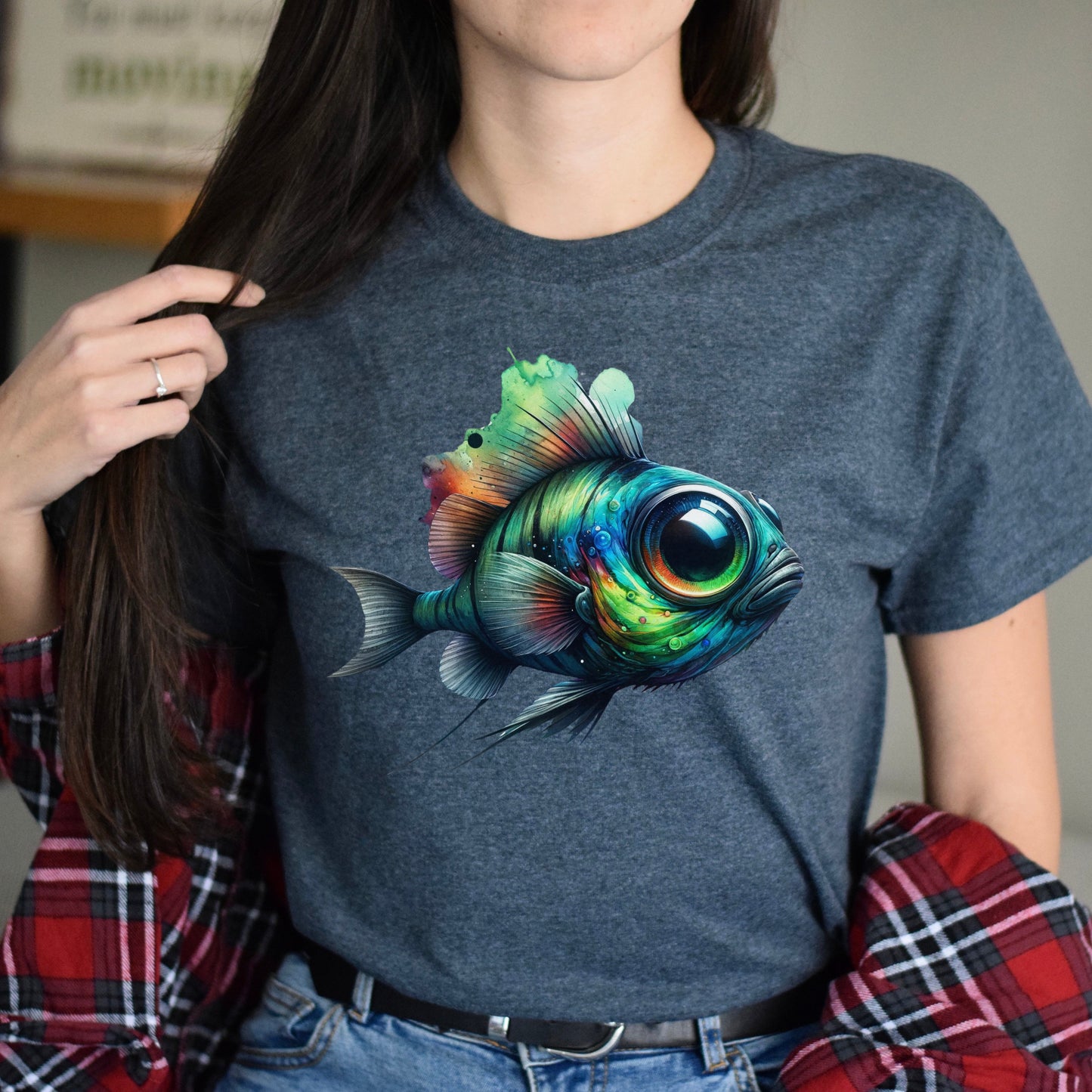 Barreleye Fish spook fish Color Splash Unisex T-shirt Black Navy Dark Heather-Dark Heather-Family-Gift-Planet