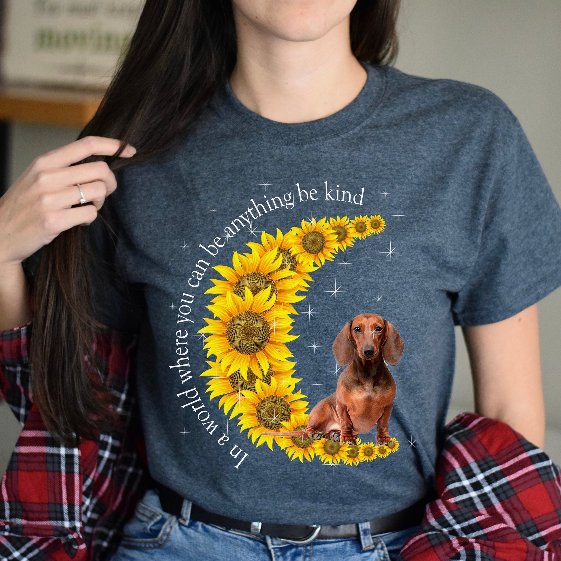 Be kind - dog on sunflower moon Unisex t-shirt gift black navy dark heather-Dark Heather-Family-Gift-Planet