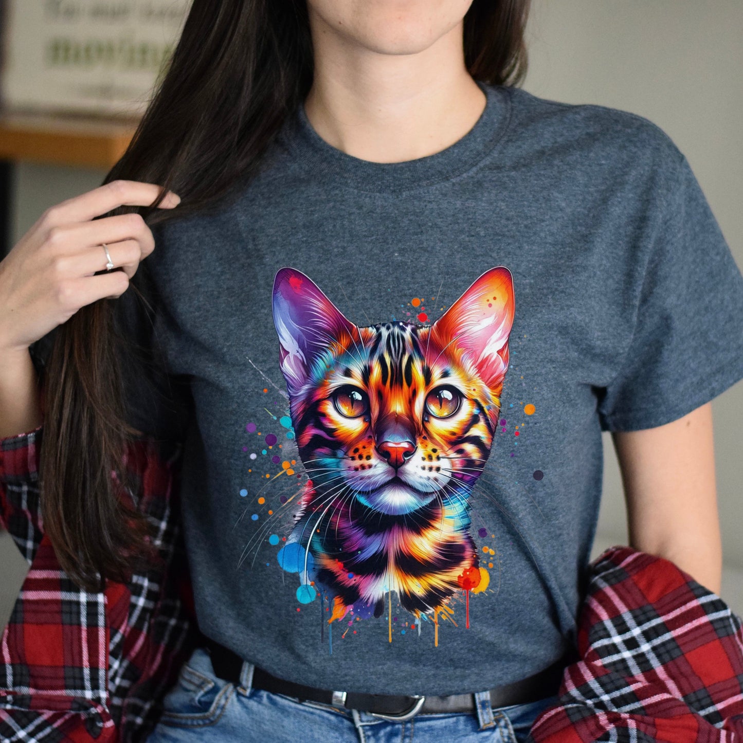 Bengal Cat Color Splash Unisex T-Shirt Black Navy Dark Heather-Dark Heather-Family-Gift-Planet