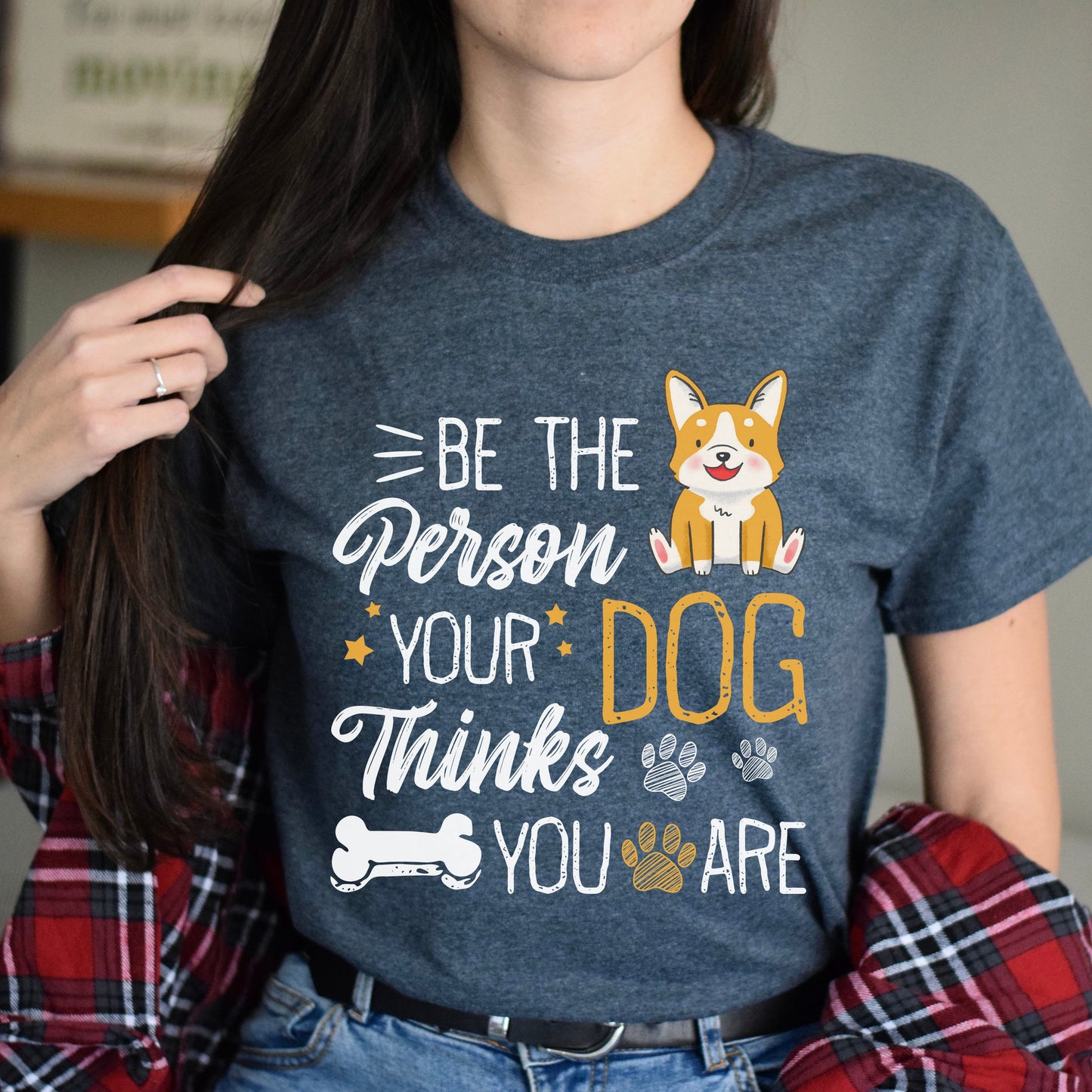 Be the person your dog thinks you are Unisex t-shirt gift black navy dark heather-Dark Heather-Family-Gift-Planet